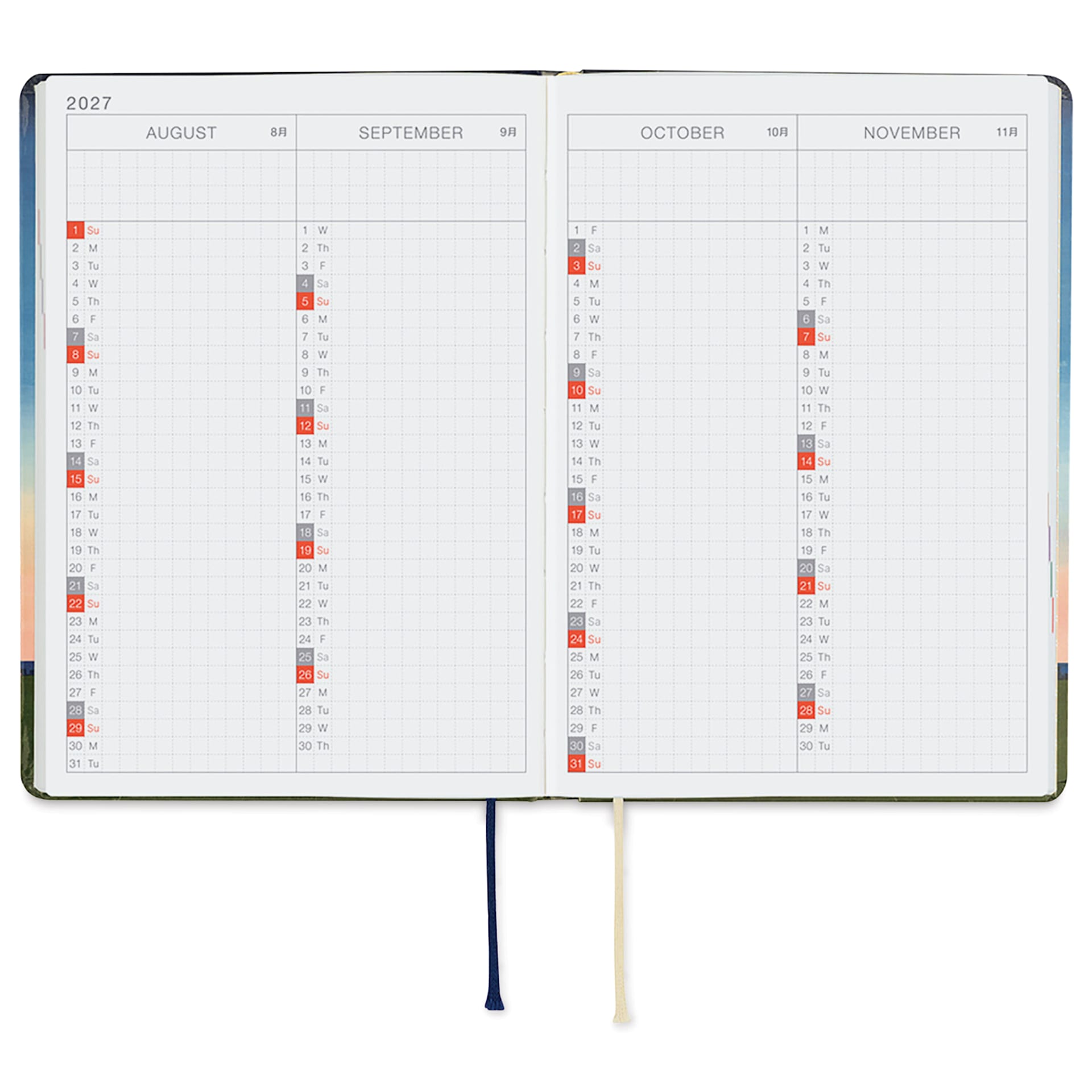 Hobonichi Techo HON 2027 Planners - A6, Kubota Moon, six month view
