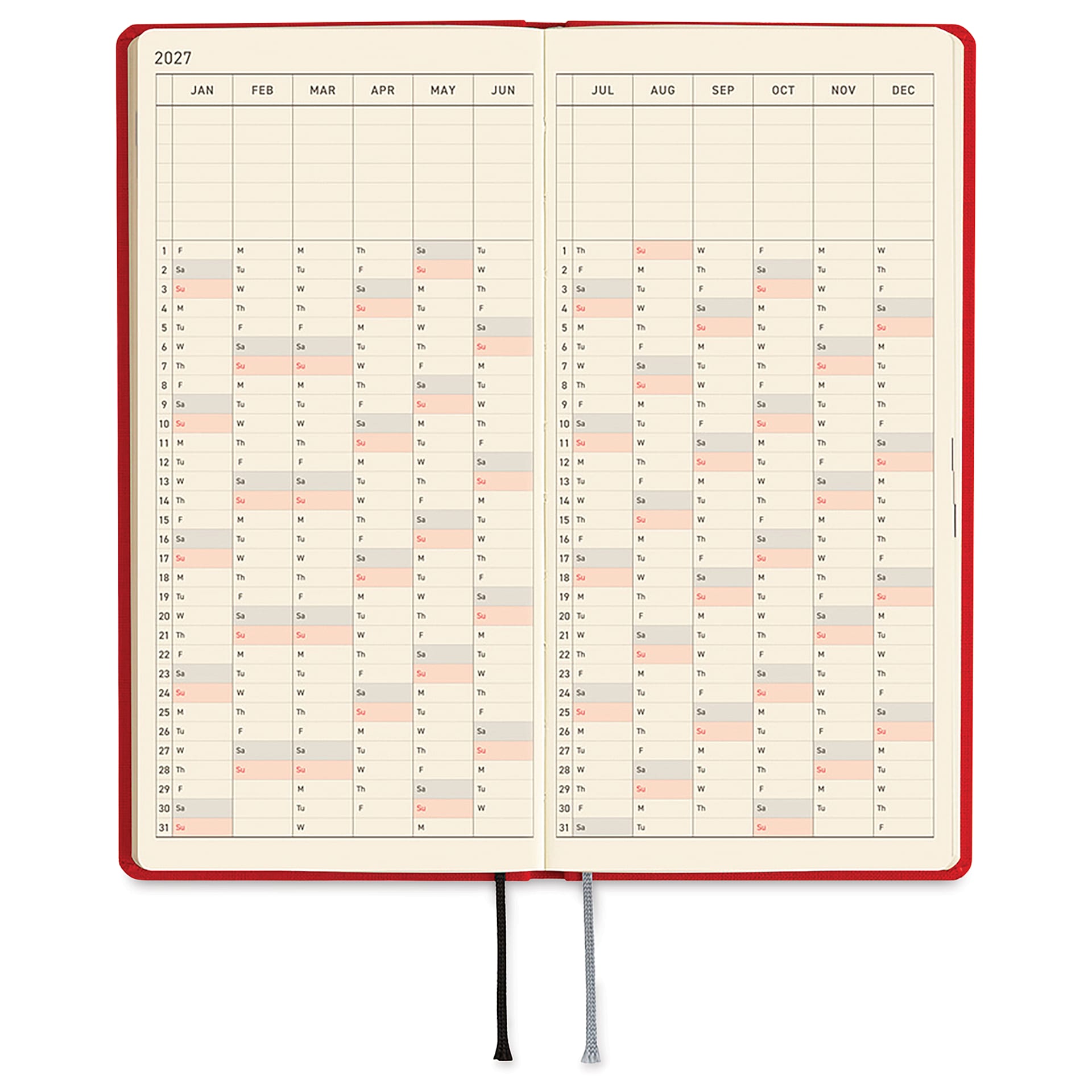 Hobonichi Techo 2027 Weeks Mega Planners - 3.7" x 7.4", Poppy Red