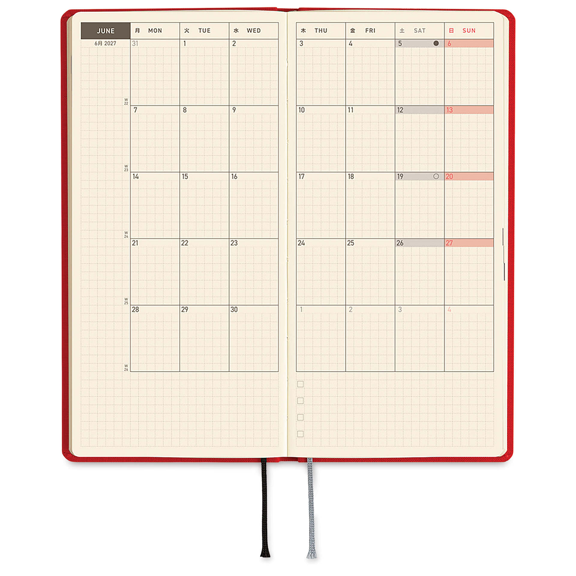 Hobonichi Techo 2027 Weeks Planners - 3.7" x 7.4", Poppy Red