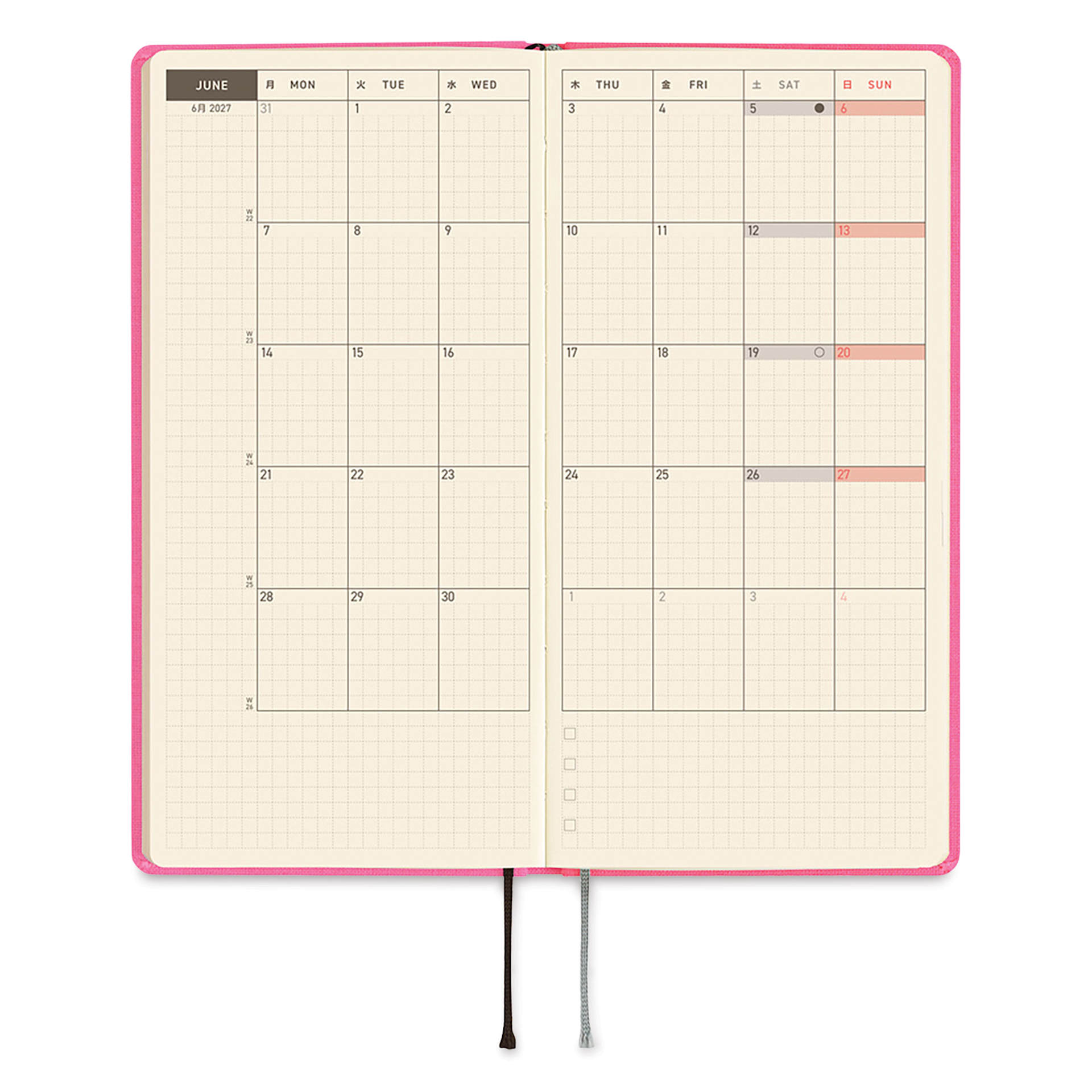 Hobonichi Techo 2027 Weeks Mega Planners - 3.7" x 7.4", Pink Sapphire