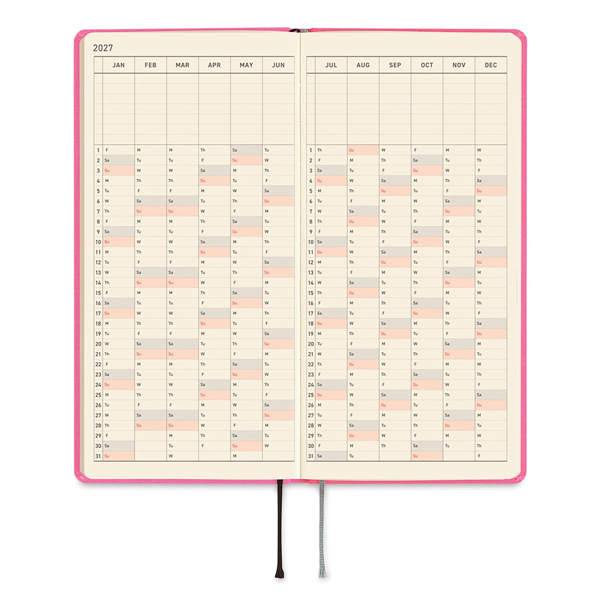 Hobonichi Techo 2027 Weeks Mega Planners - 3.7" x 7.4", Pink Sapphire