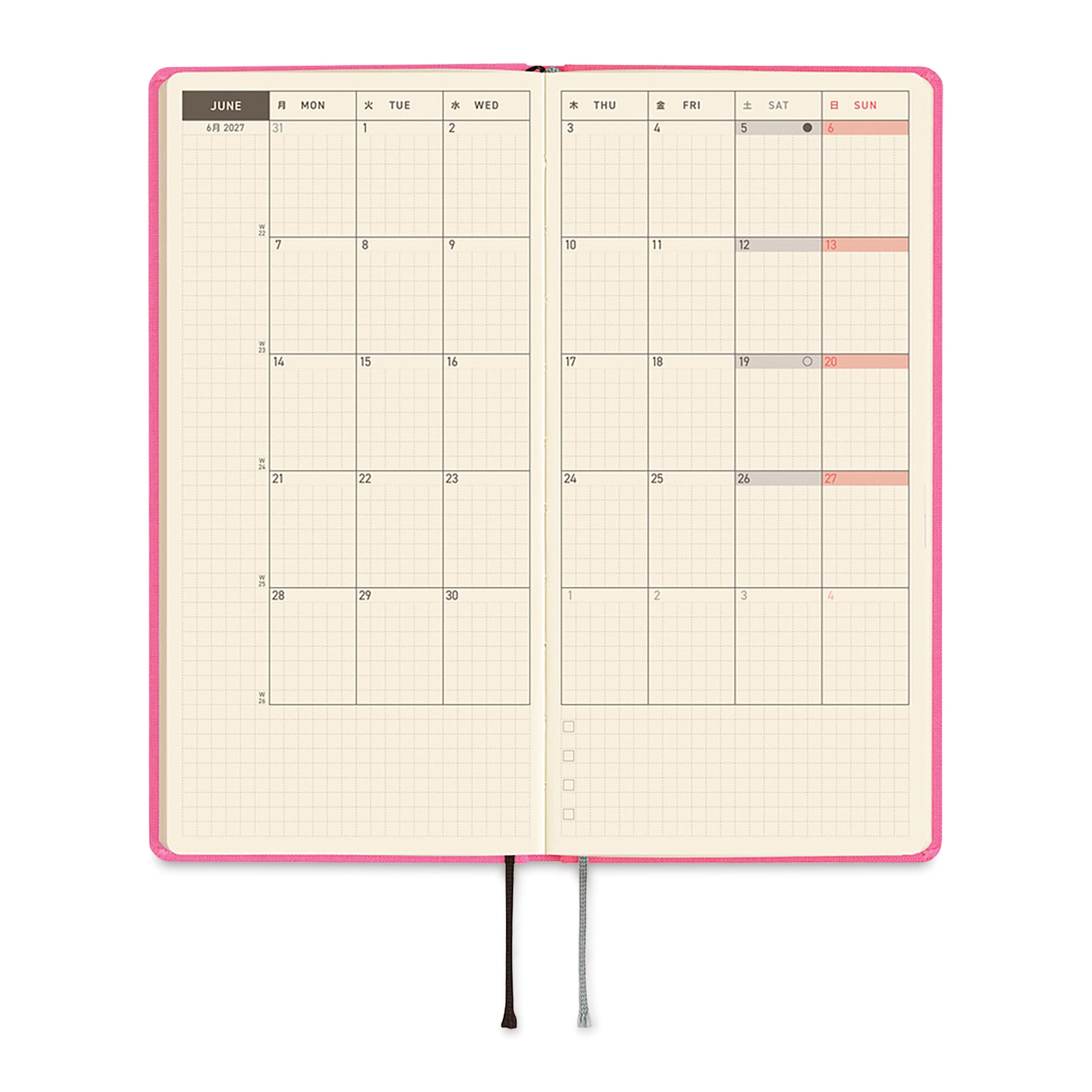 Hobonichi Techo 2027 Weeks Planners - 3.7" x 7.4", Pink Sapphire, monthly pages