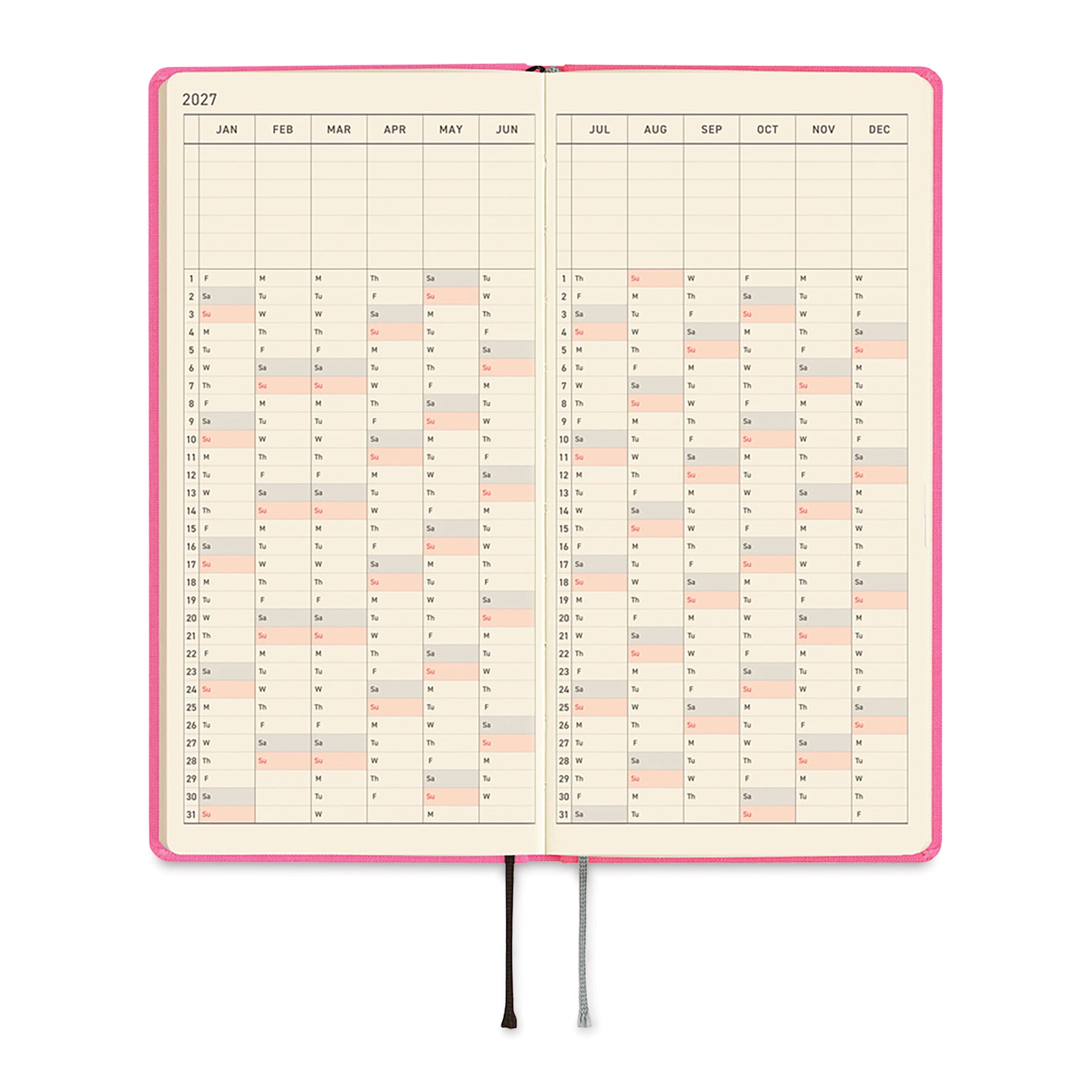 Hobonichi Techo 2027 Weeks Planners - 3.7" x 7.4", Pink Sapphire, full year