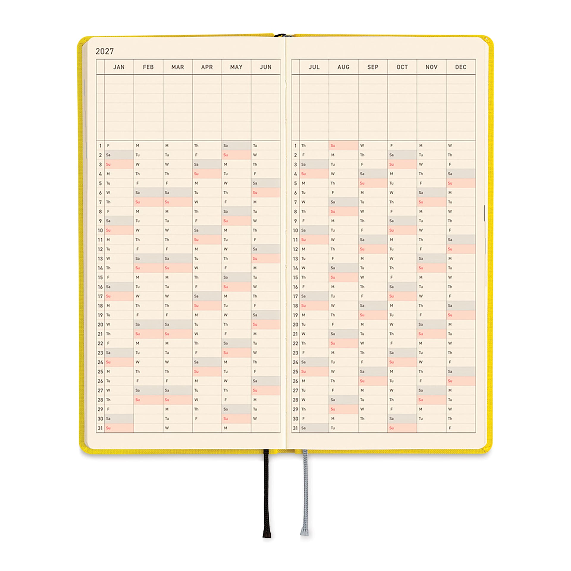 Hobonichi Techo 2027 Weeks Mega Planners - 3.7" x 7.4", Canaria Yellow, full year