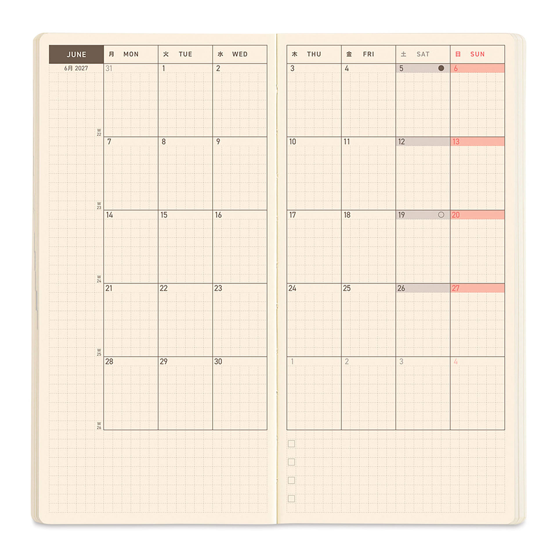 Hobonichi Techo 2027 Weeks Mega Planners - Mandarin, monthly pages