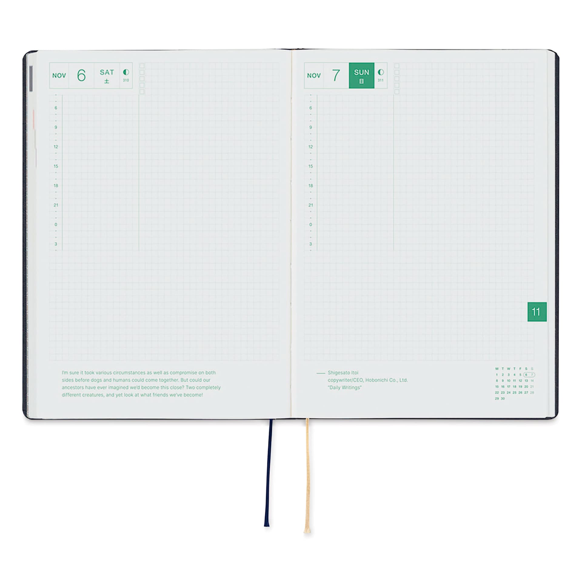 Hobonichi Techo HON 2027 Planners - A5, Slash Navy, daily pages with grid