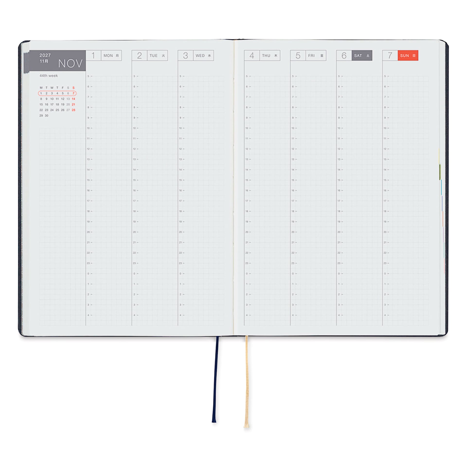 Hobonichi Techo HON 2027 Planners - A5, Slash Navy, weekly schedule