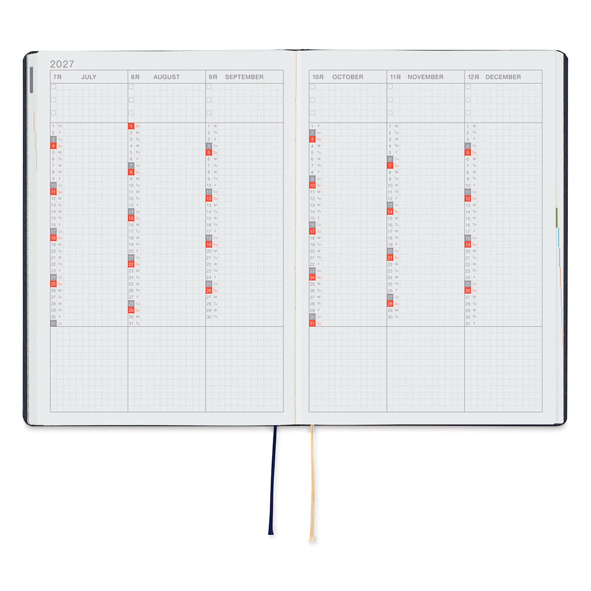 Hobonichi Techo HON 2027 Planners - A5, Slash Navy, six month view