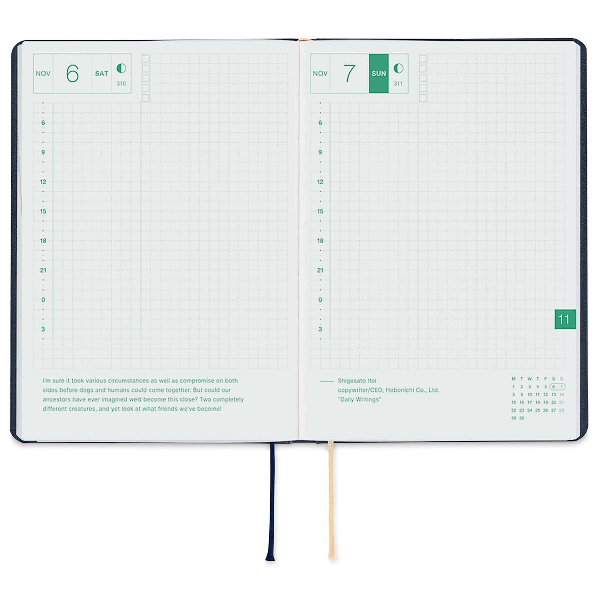 Hobonichi Techo HON 2027 Planners - A6, Slash Navy, daily pages with grid