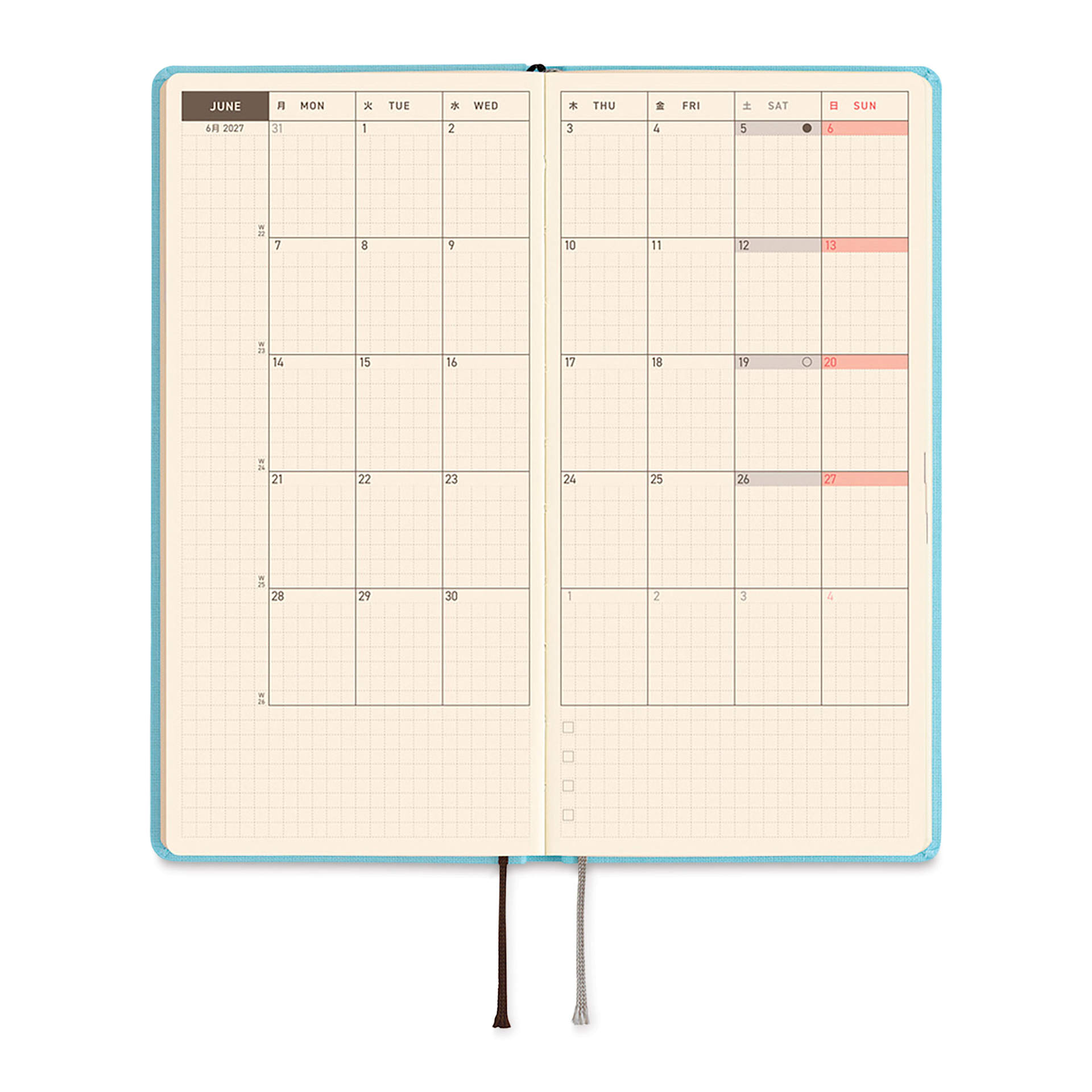 Hobonichi Techo 2027 Weeks Mega Planners - 3.7" x 7.4", Sea Glass