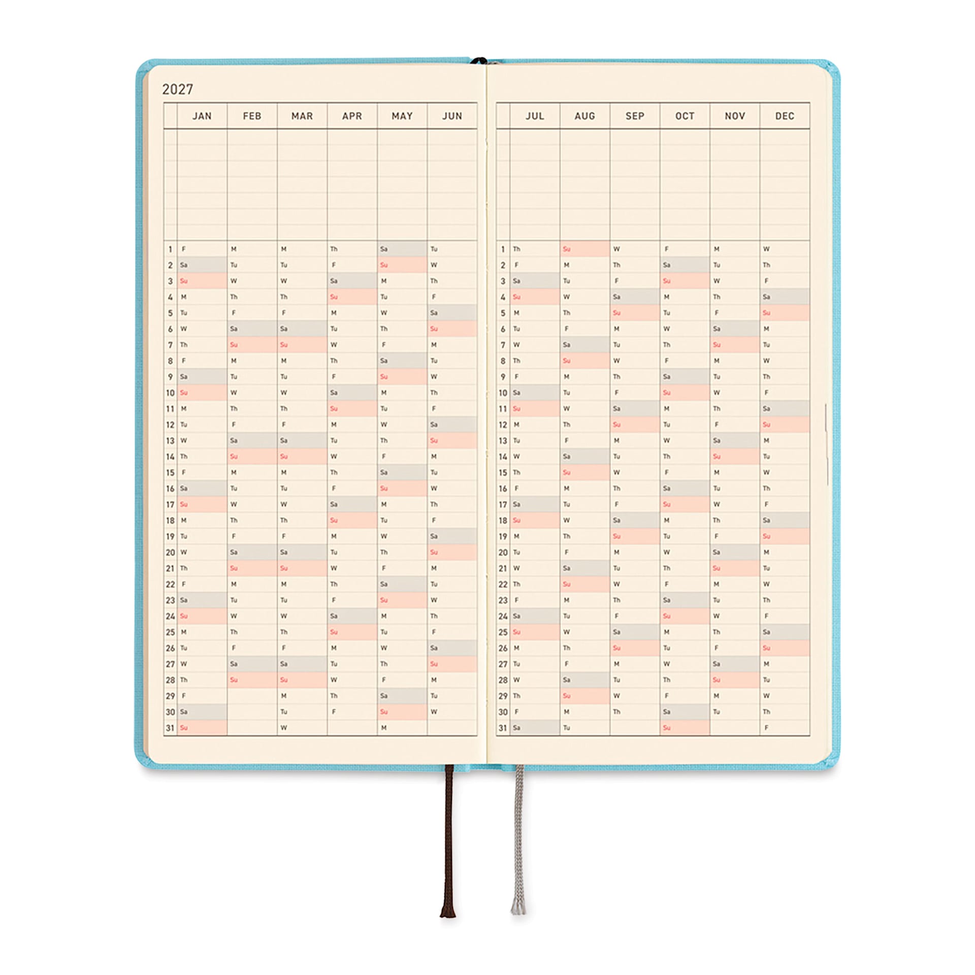 Hobonichi Techo 2027 Weeks Mega Planners - 3.7" x 7.4", Sea Glass