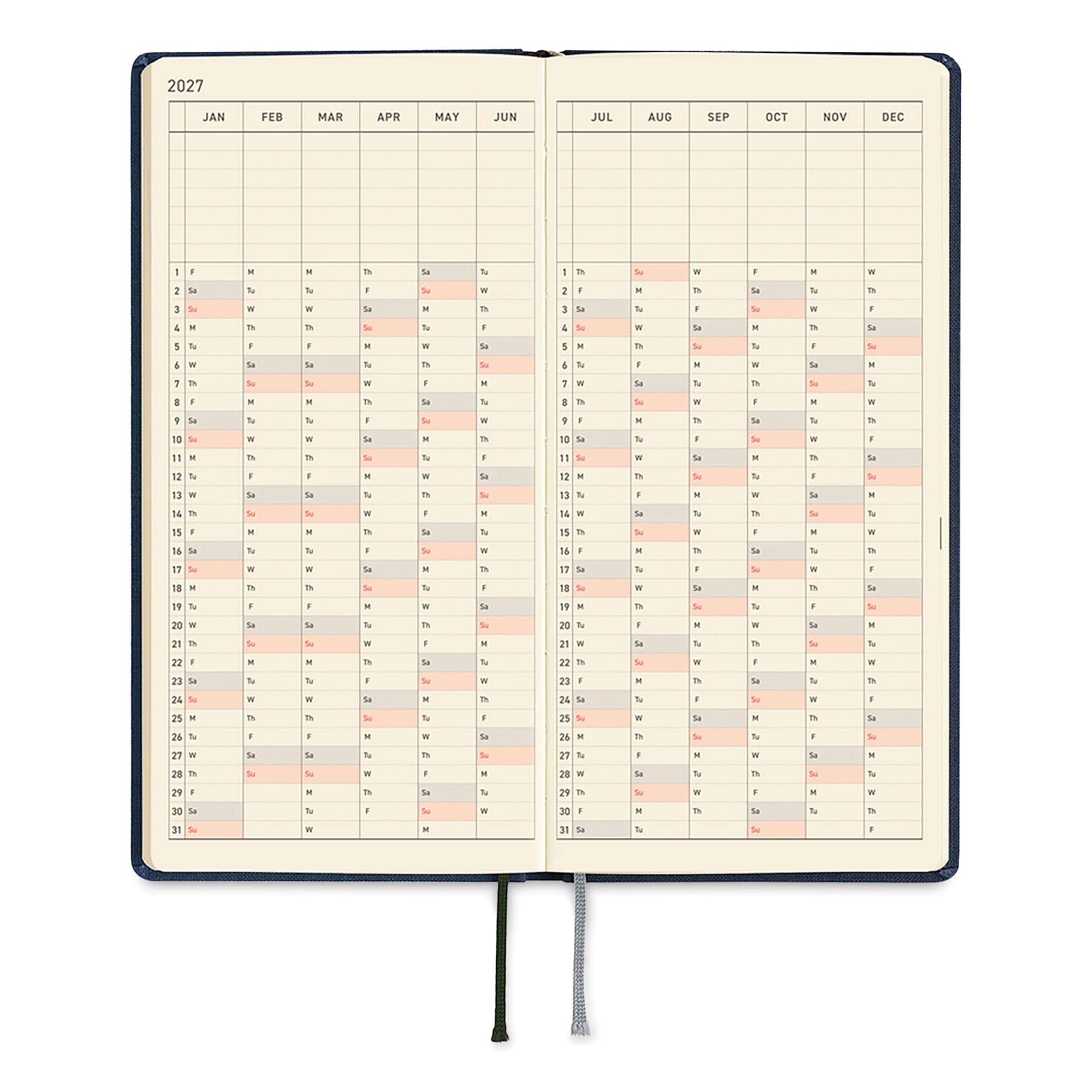 Hobonichi Techo 2027 Weeks Planners - 3.7" x 7.4", Midnight Blue