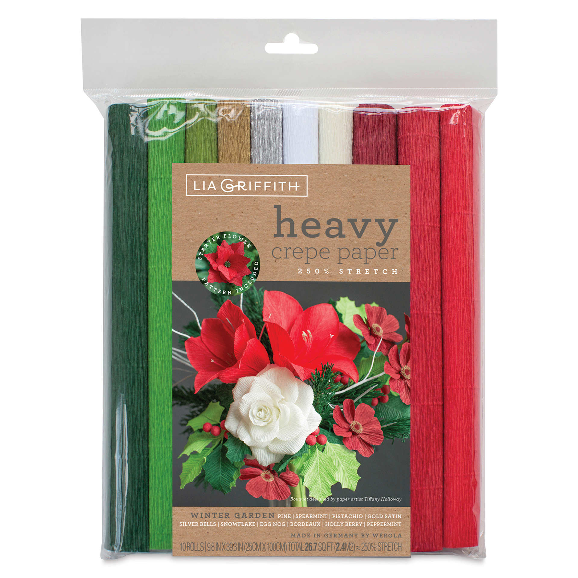 Lia Griffith Crepe Paper - Heavy, Winter Garden, Set of 10 Rolls front of packaging