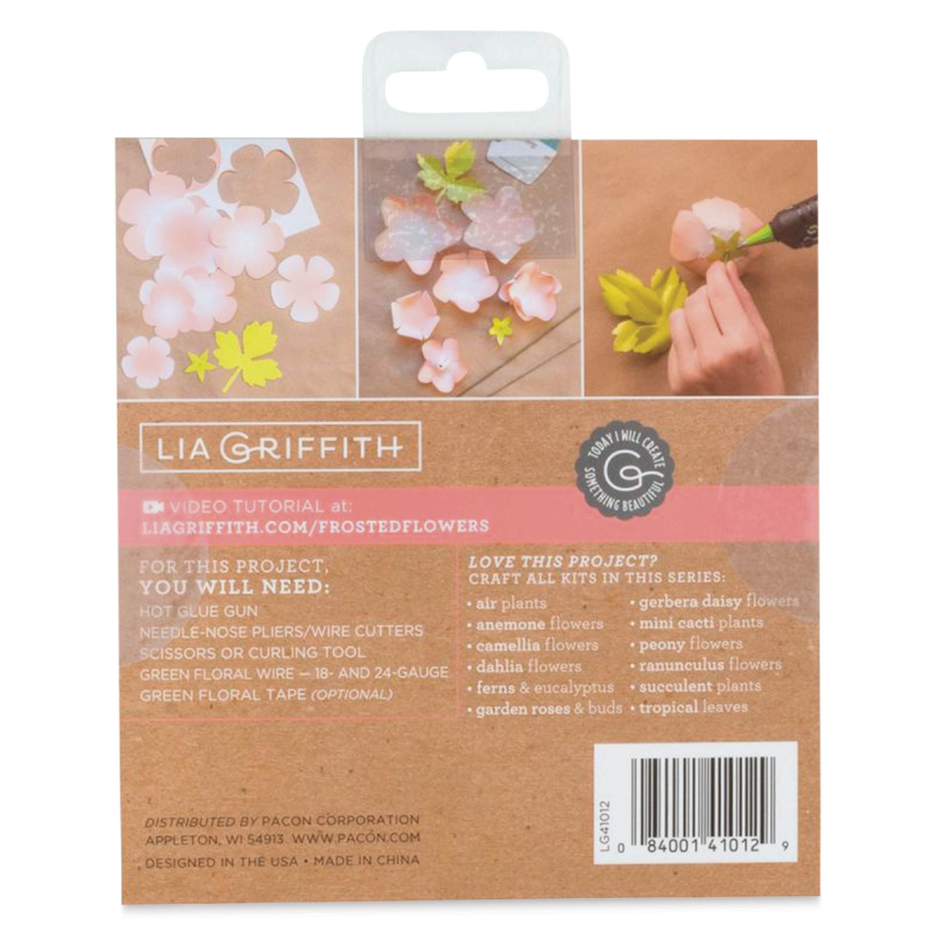 Lia Griffith Frosted Paper Blooms - Ranunculus, 6" x 6.5", 21 Sheets back of packaging