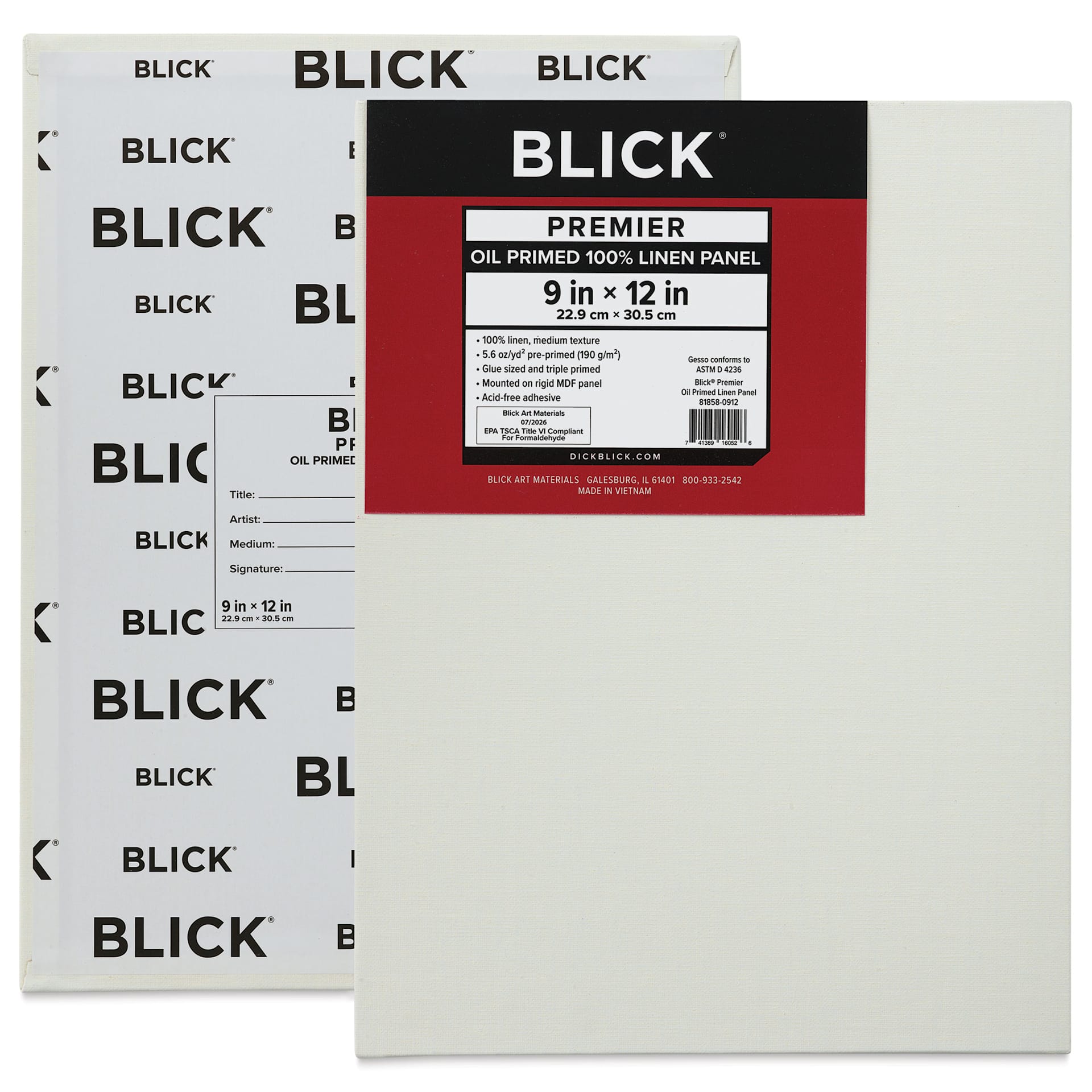 Blick Premier Oil-Primed Linen Panel - 9" x 12", front and back of panel