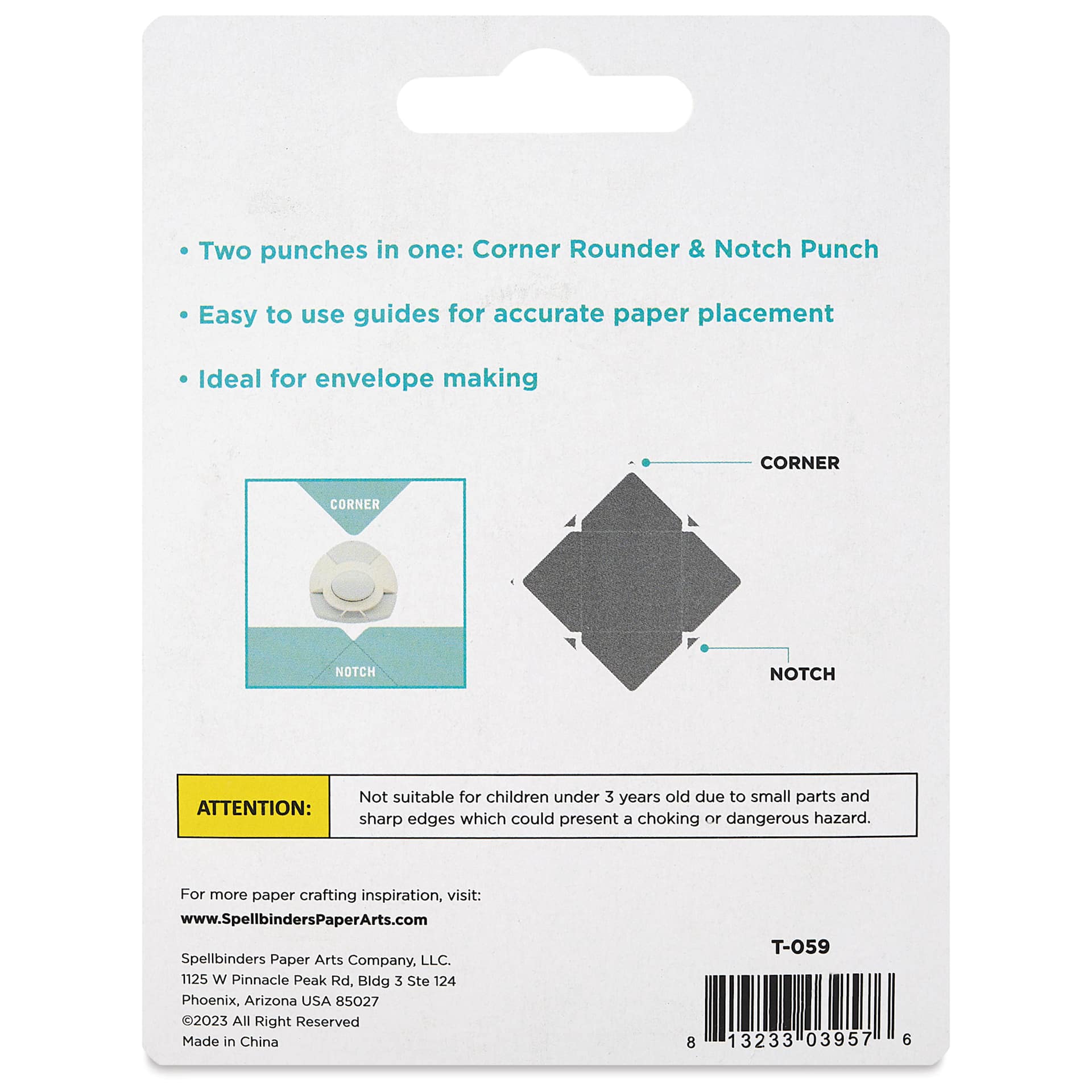 Spellbinders 1-2 Punch Corner Rounder and Notch back of packaging