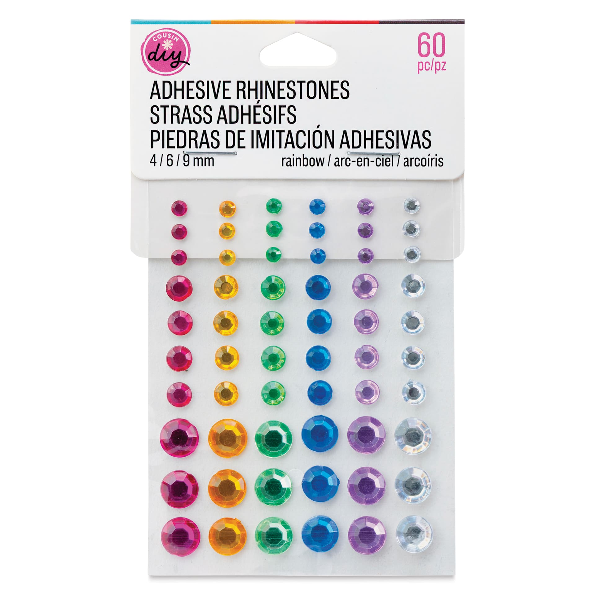 Cousin DIY Adhesive Rhinestones - Pkg of 60, Rainbow front of packaging