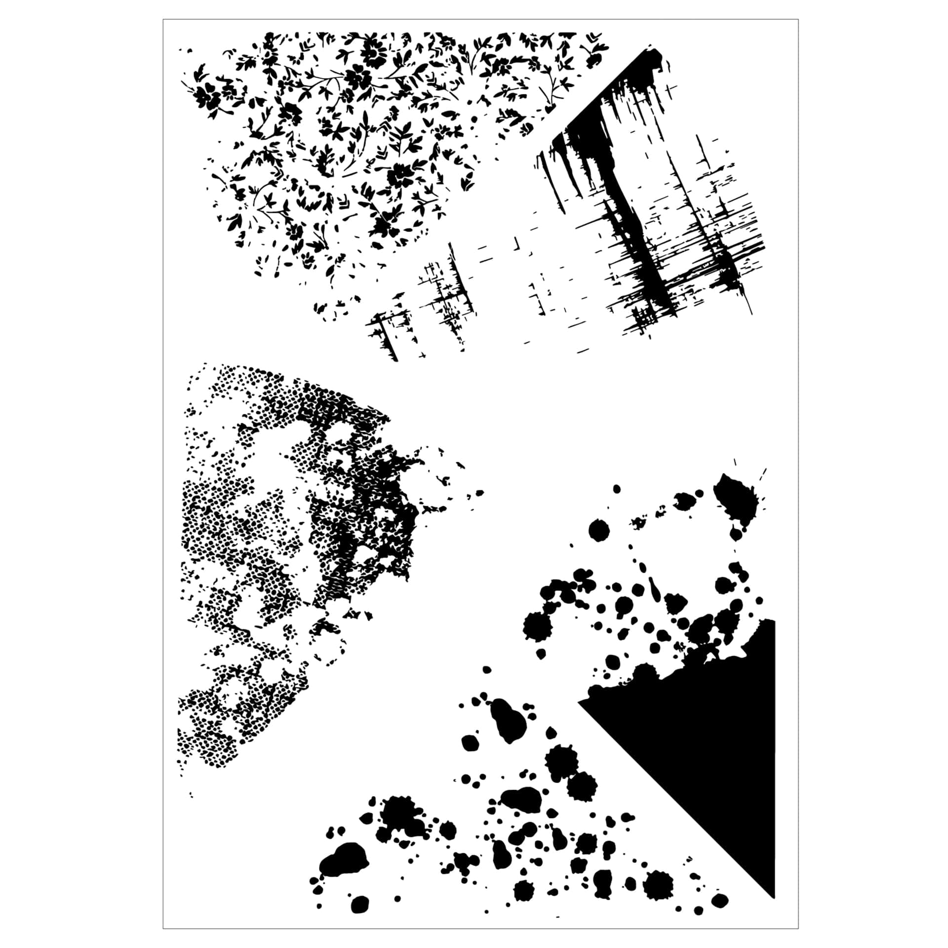 Sizzix Build-a-Burst Stamp and Framelit Set - Set of 11, Painterly showing stamp patterns