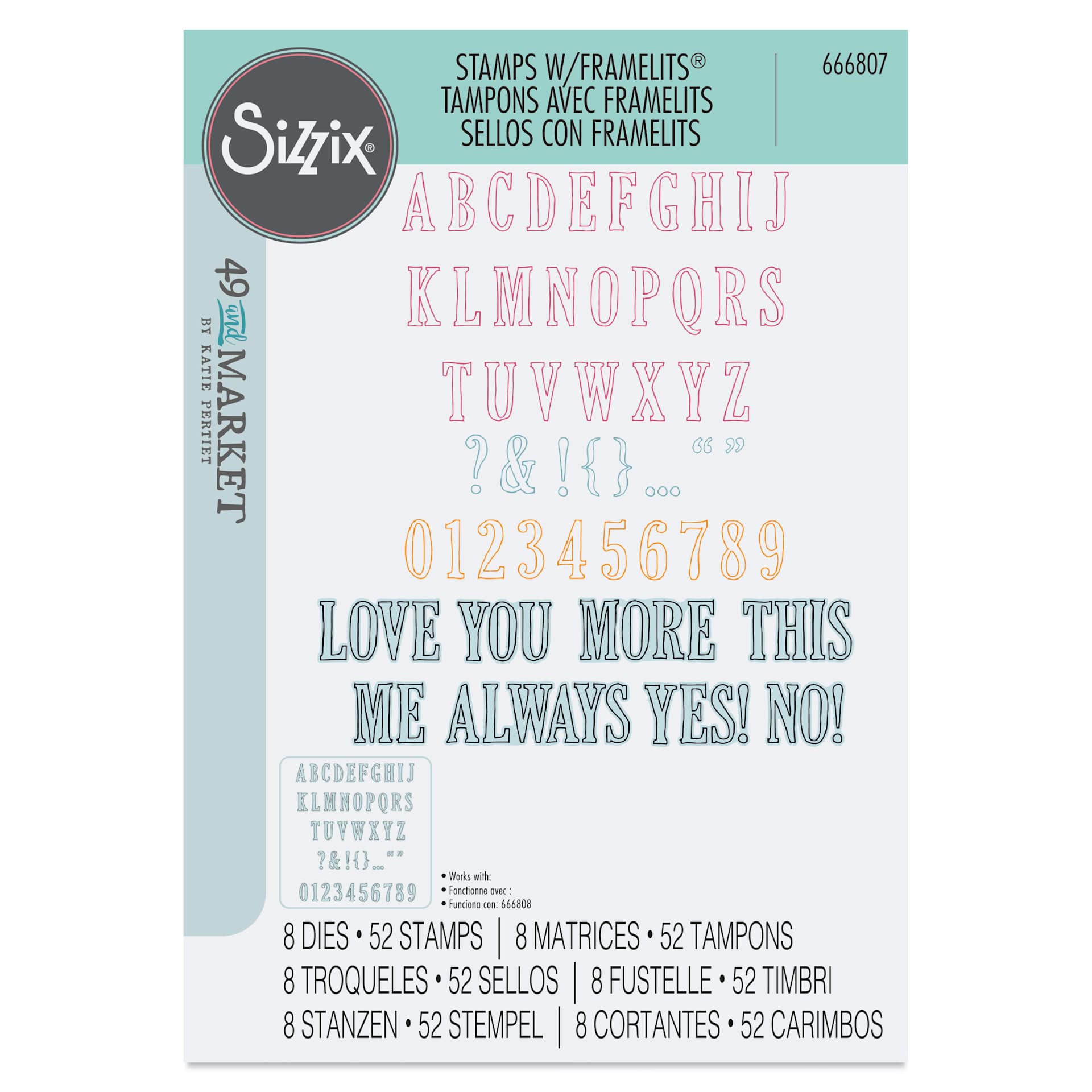 Sizzix Fine Line Alpha Stamp & Framelit Set - Set of 60 front of packaging