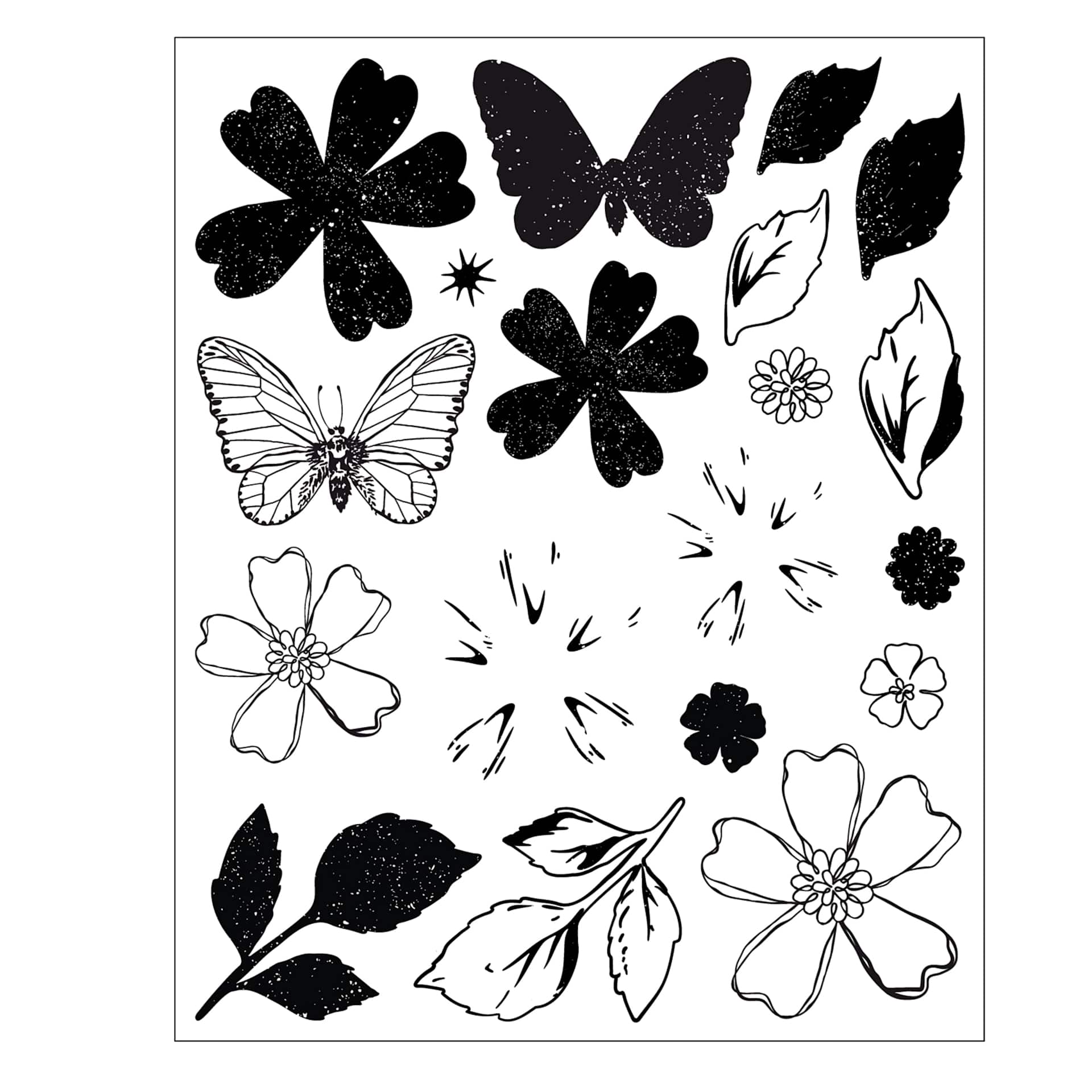 Sizzix Floral Pattern Stamp & Framelit Set - Sweet Sprigs, contents
