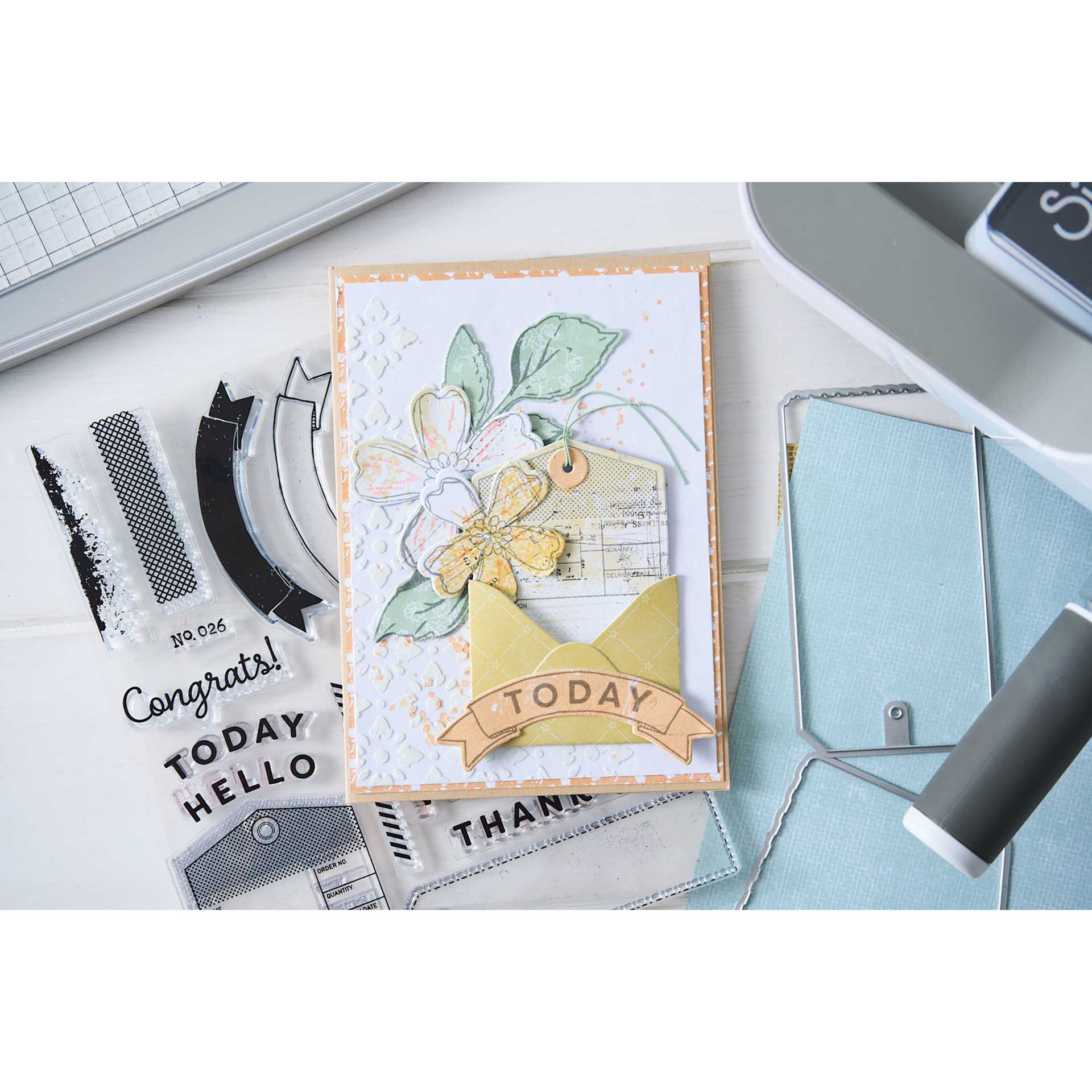 Sizzix Floral Pattern Stamp & Framelit Set - Sweet Sprigs, finished page of scrapbook