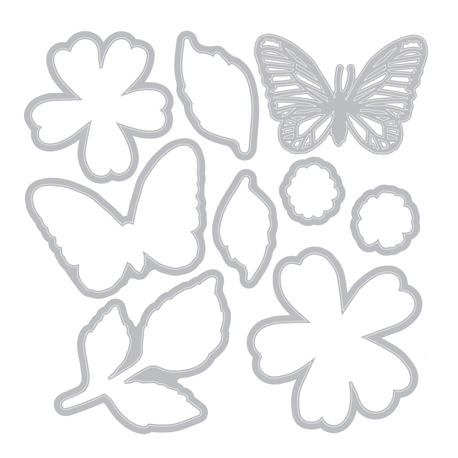 Sizzix Floral Pattern Stamp & Framelit Set - Sweet Sprigs, stamp outlines
