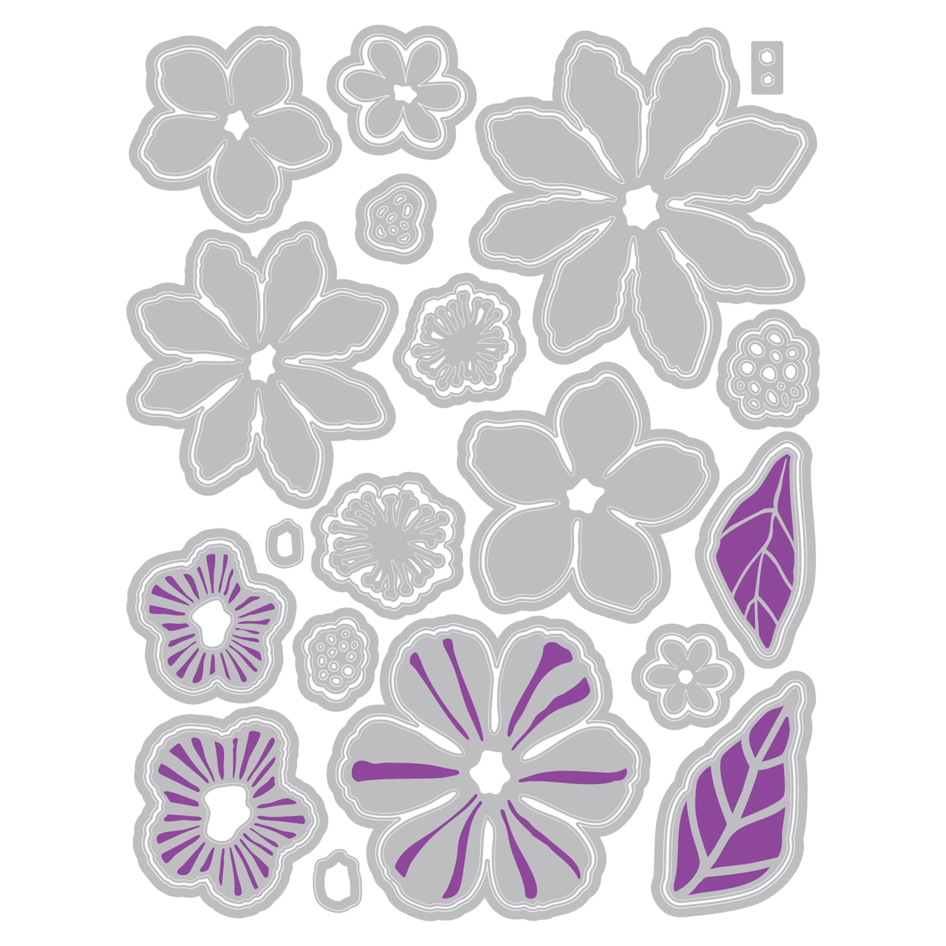 Sizzix Floral Pattern Stamp & Framelit Set - Floral Layers #1, contents