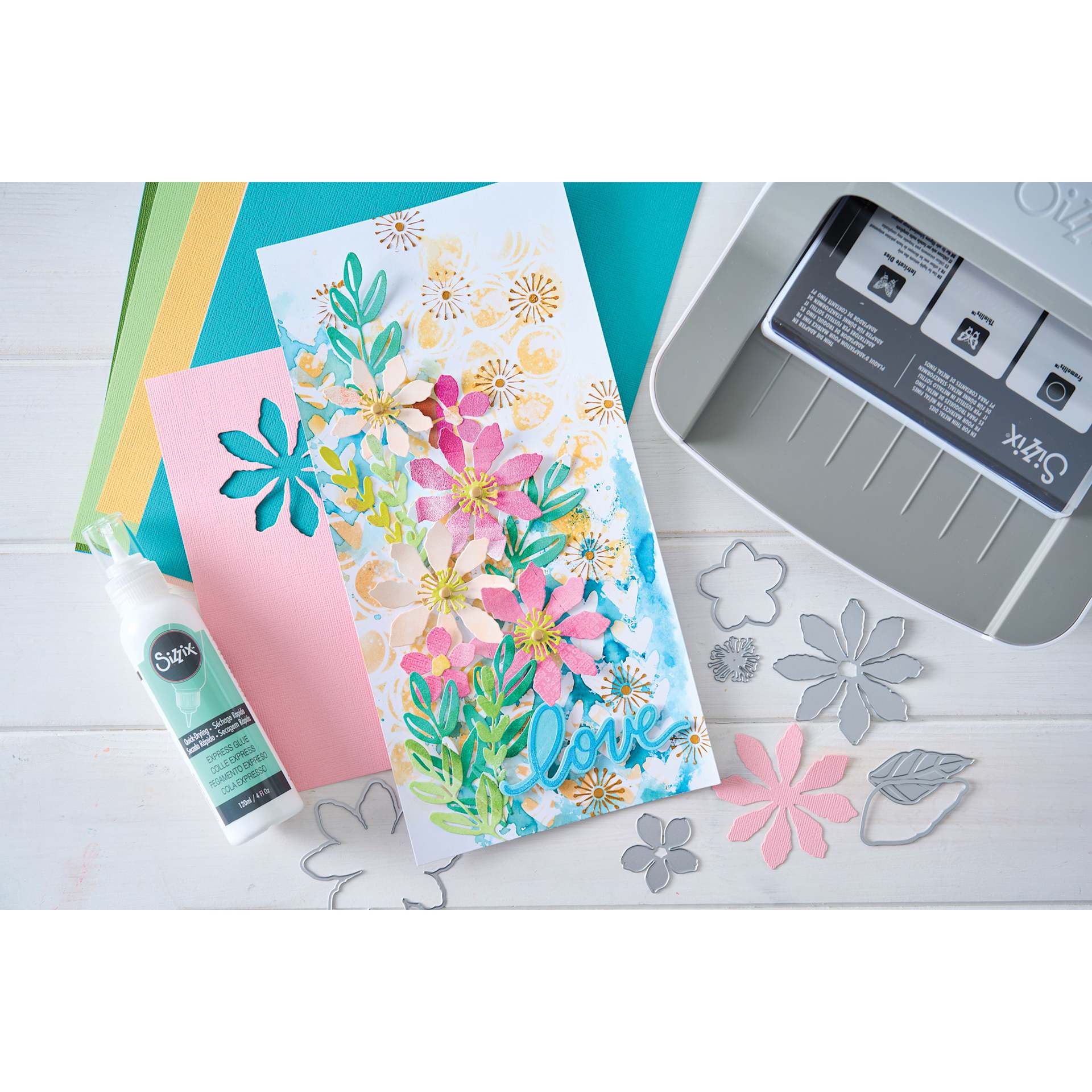 Sizzix Floral Pattern Stamp & Framelit Set - Floral Layers #1, finished page of scrapbook