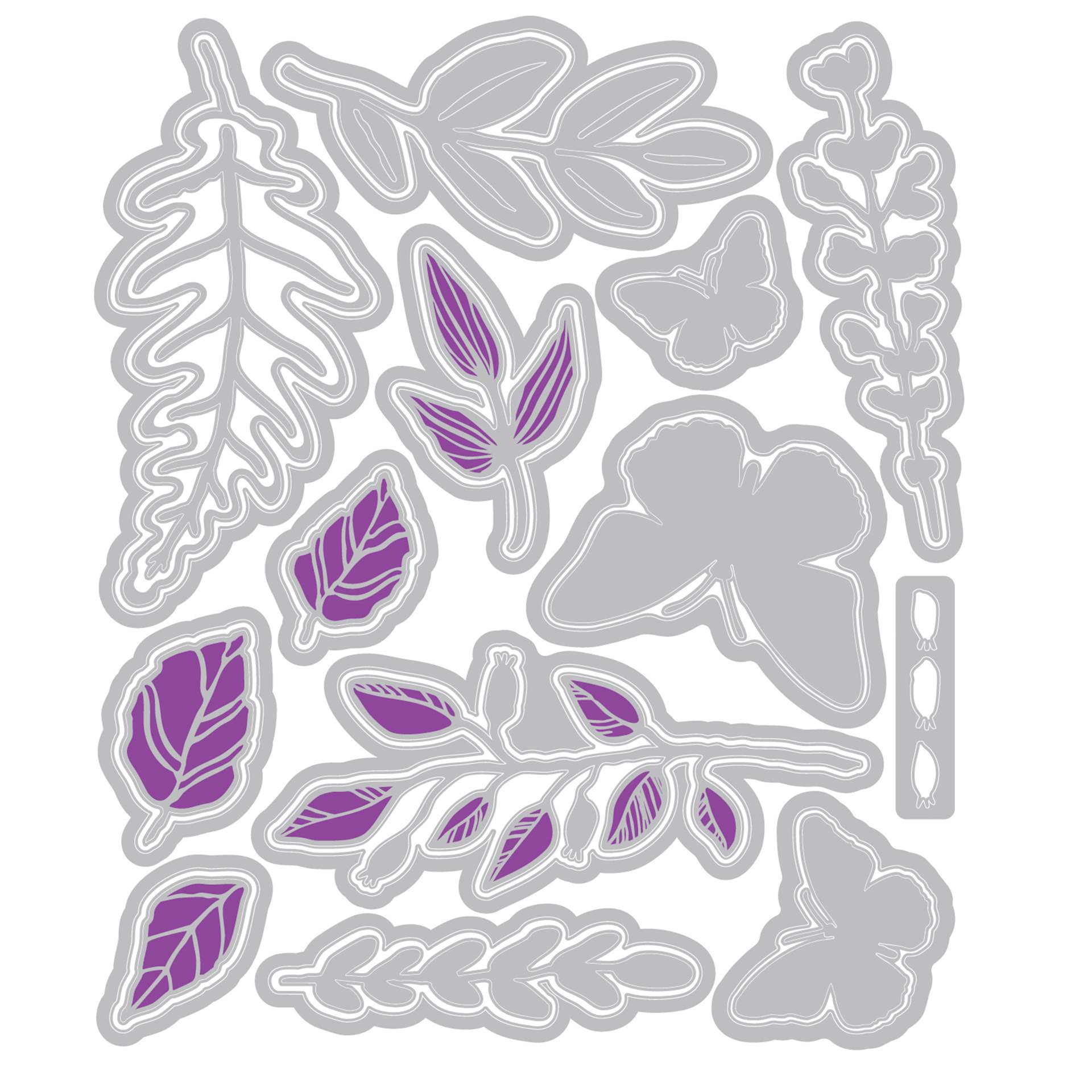 Sizzix Floral Pattern Stamp & Framelit Set - Greenery Layers #1, contents