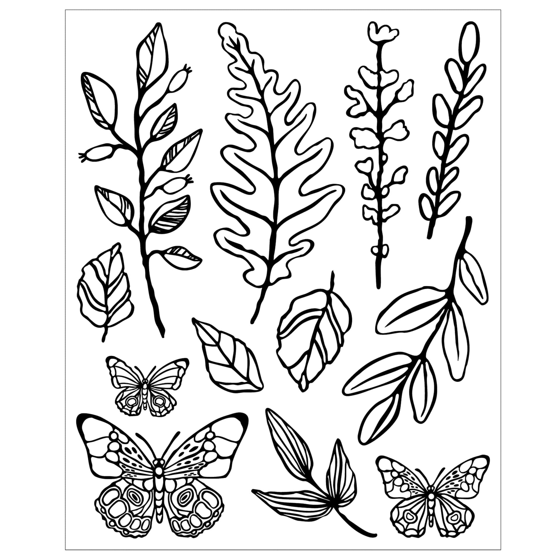Sizzix Floral Pattern Stamp & Framelit Set - Greenery Layers #1, stamp outlines
