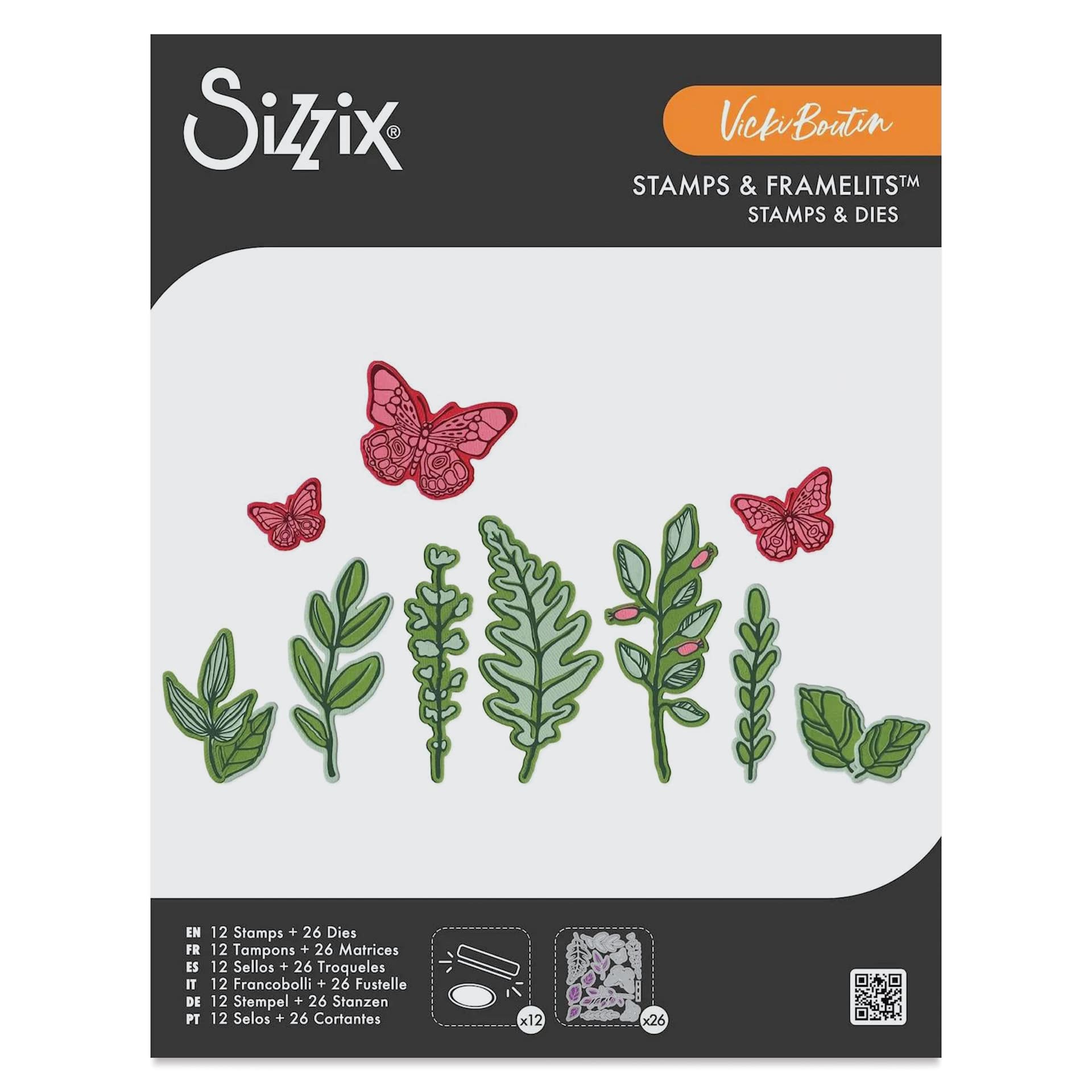 Sizzix Floral Pattern Stamp & Framelit Set - Greenery Layers #1, front of packaging