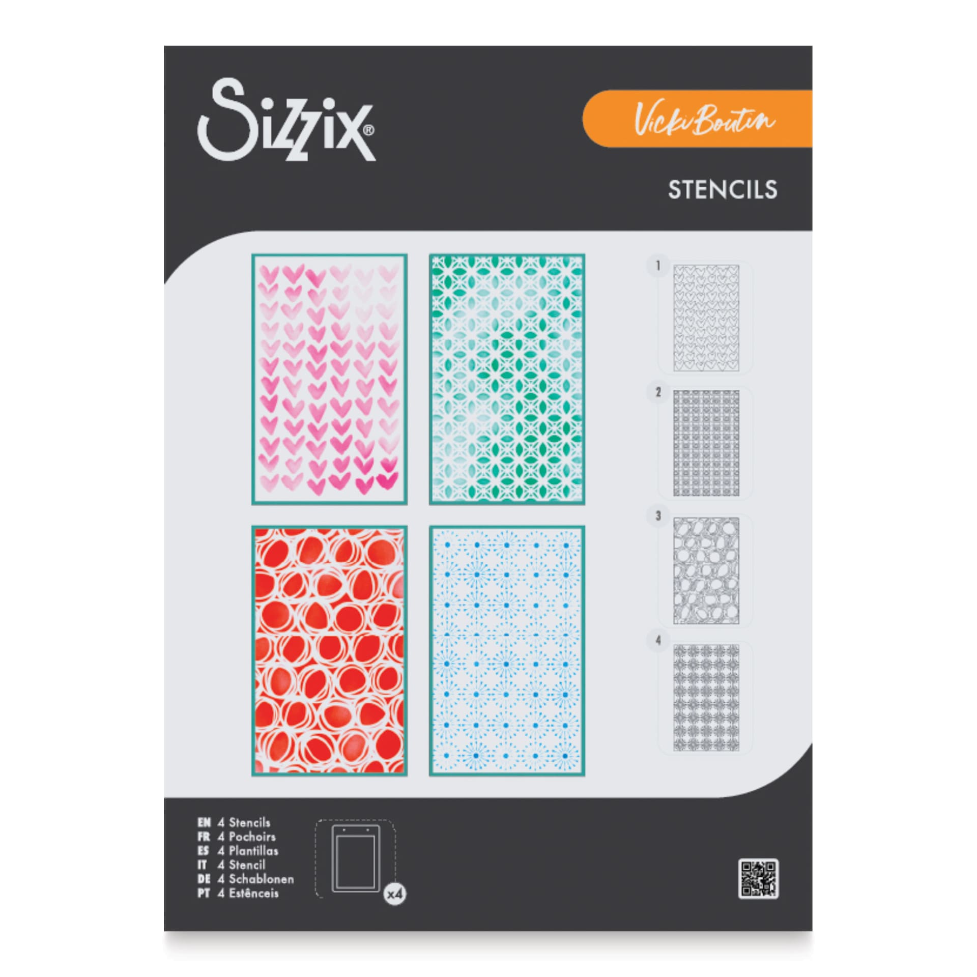 Sizzix Buildables Backgrounds Stencil Set - Set of 4, 6-3/4" x 10" front of packaging