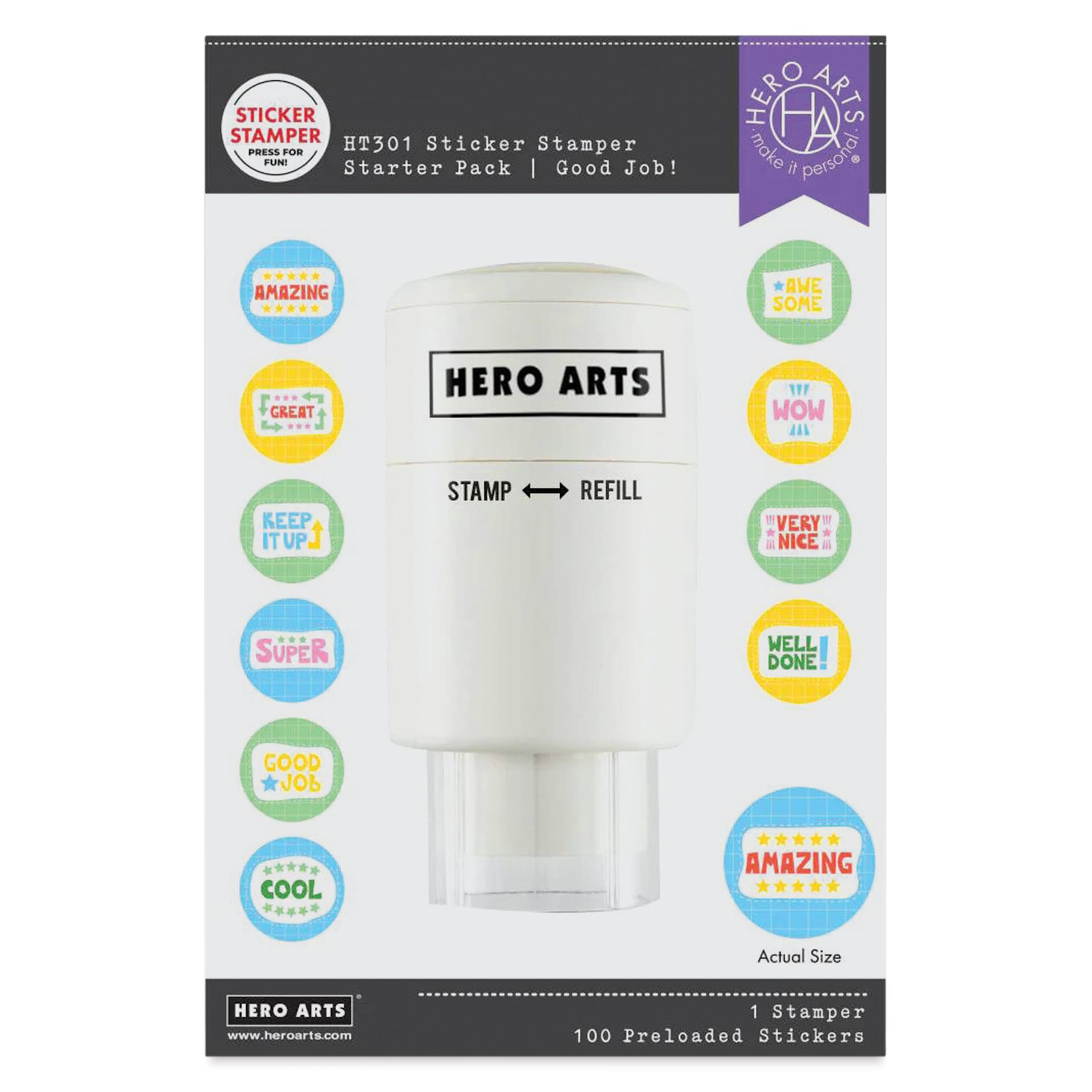 Hero Arts Sticker Stamper Starter Pack - Pkg of 100, Good Job front of packaging