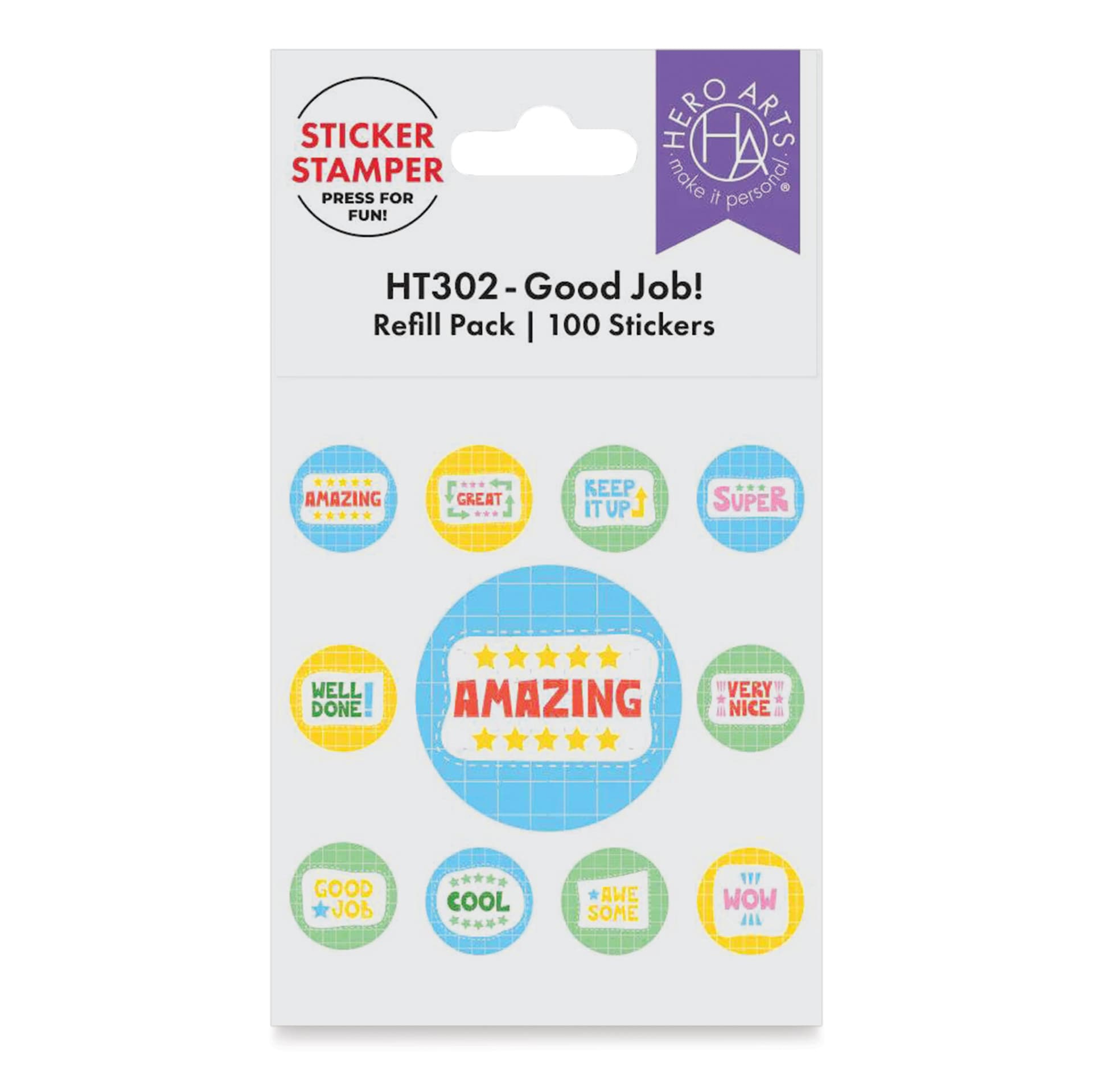 Hero Arts Sticker Stamper Refill Pack - Pkg of 100, 7/8", Good Job front of packaging