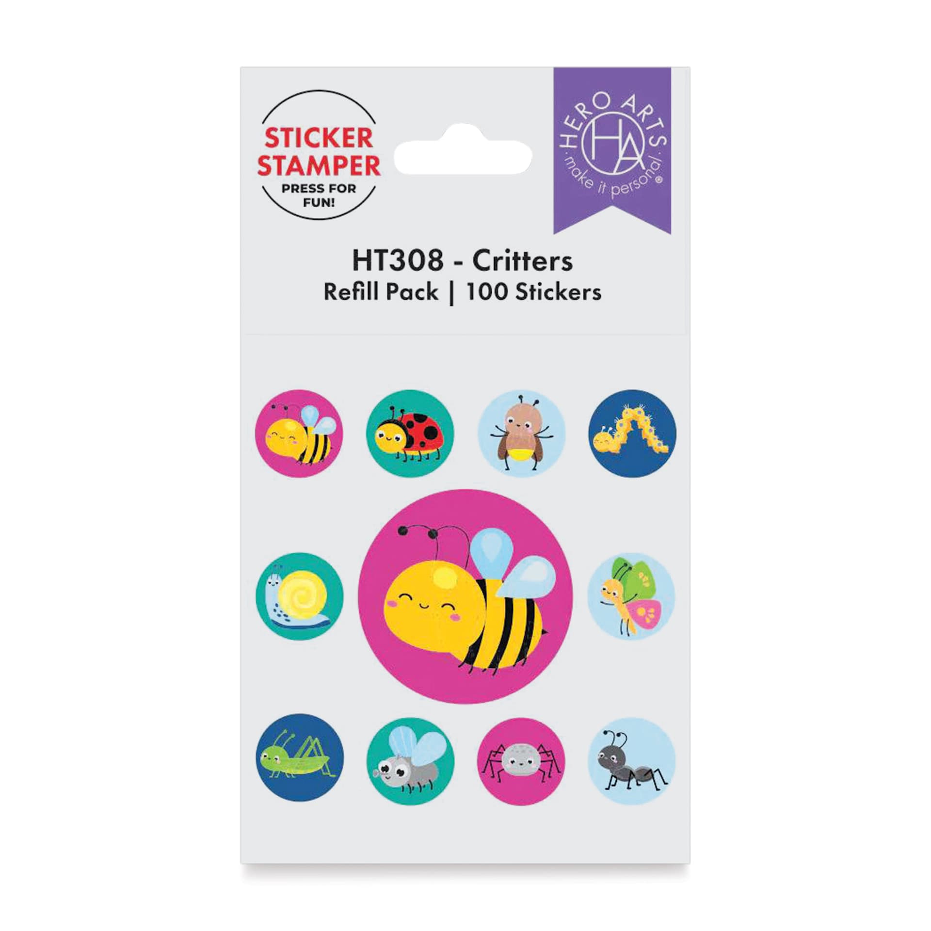 Hero Arts Sticker Stamper Refill Pack - Pkg of 100, 7/8", Critters front of packaging