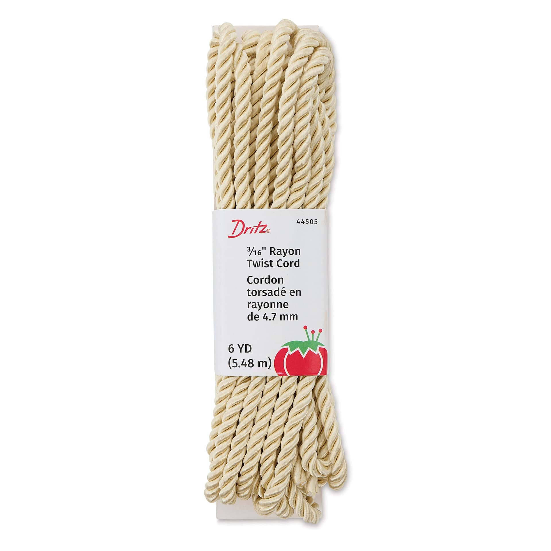 Dritz Rayon Twist Cord - Cream, 3/16" x 6 yds with packaging