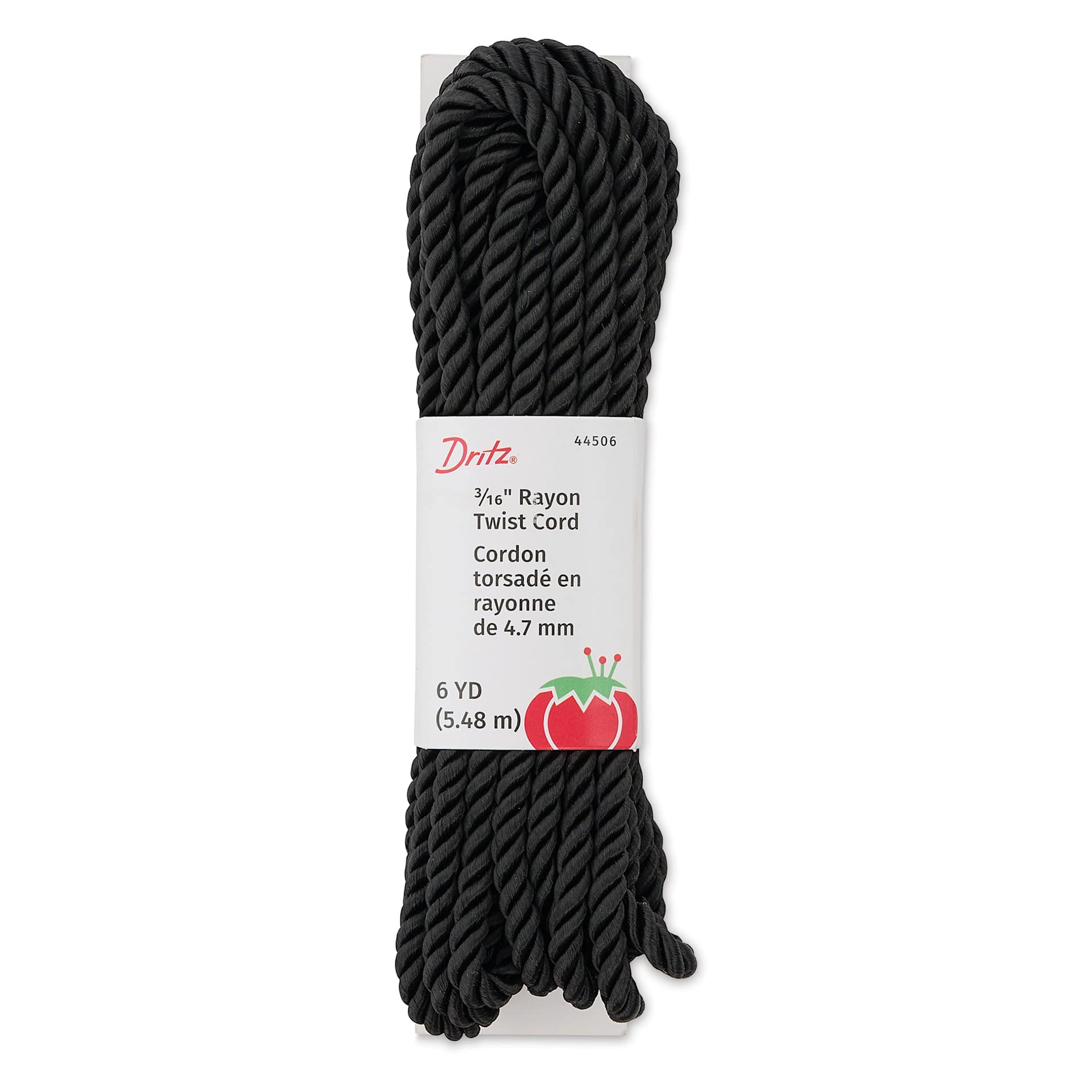 Dritz Rayon Twist Cord - Black, 3/16" x 6 yds with packaging
