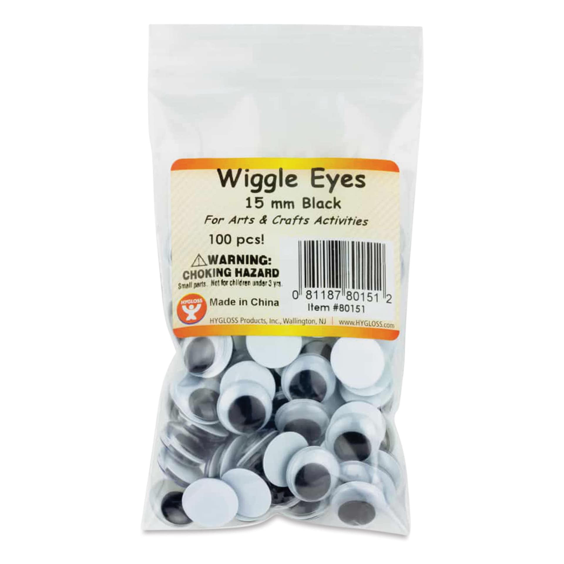 Hygloss Wiggle Eyes - 15 mm, Pkg of 100, in package