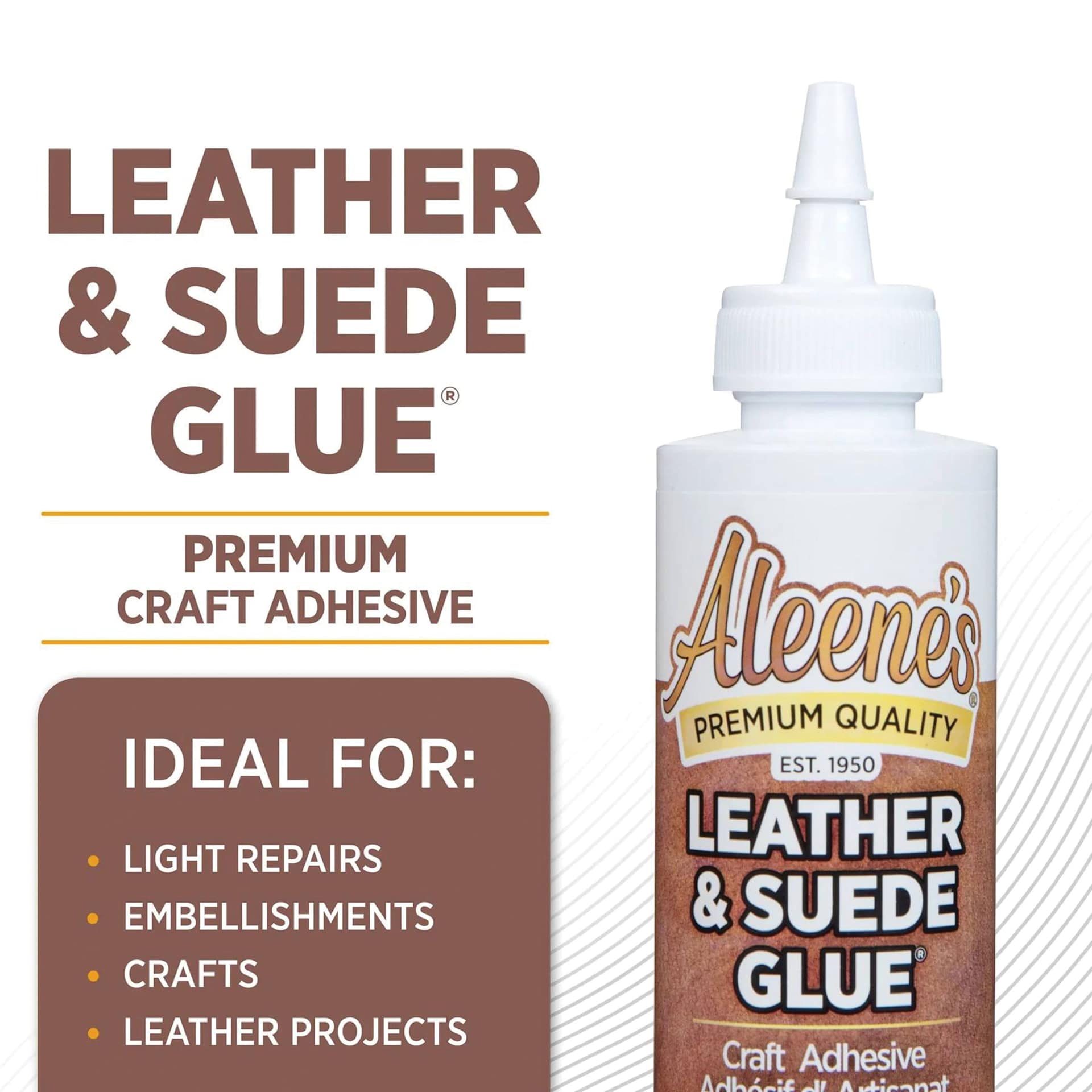 Leather and Suede Glue: Premium craft adhesive. Ideal for: Light repairs, embellishments, crafts, and leather projects.