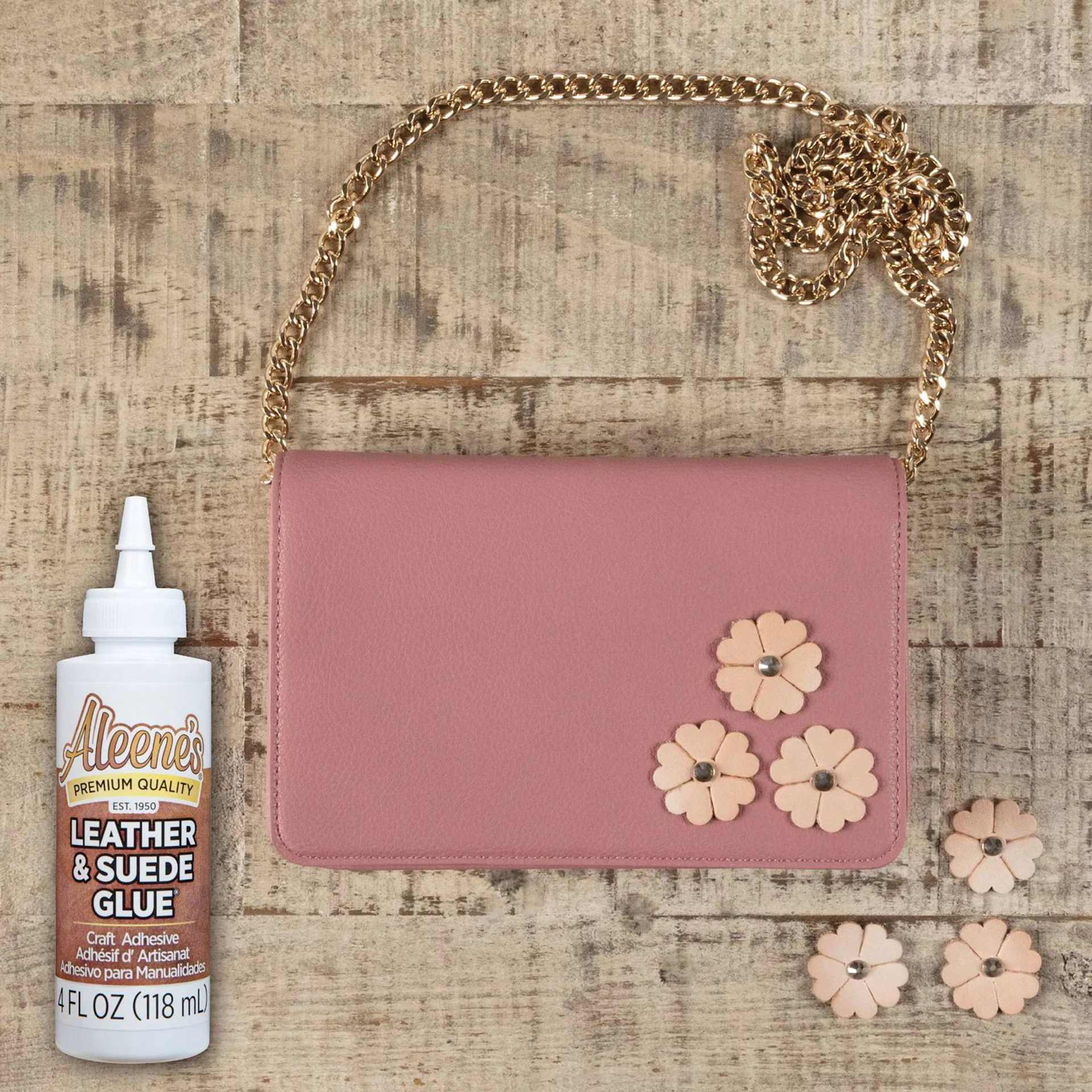 Aleene’s Leather & Suede Glue with completed floral purse project