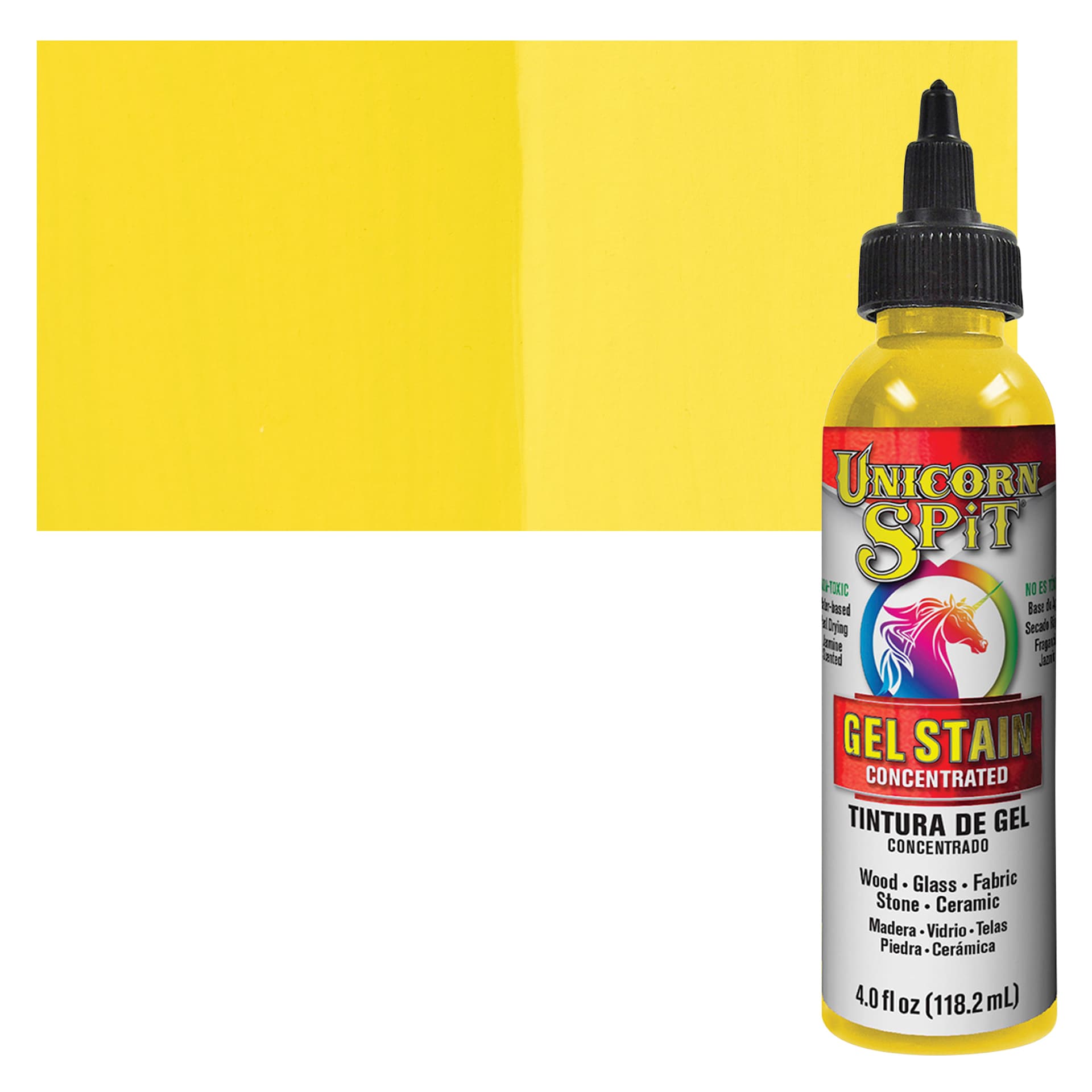 Unicorn Spit Gel Stain and Glaze - Lemon Kiss, 4 oz - Bottle and Swatch