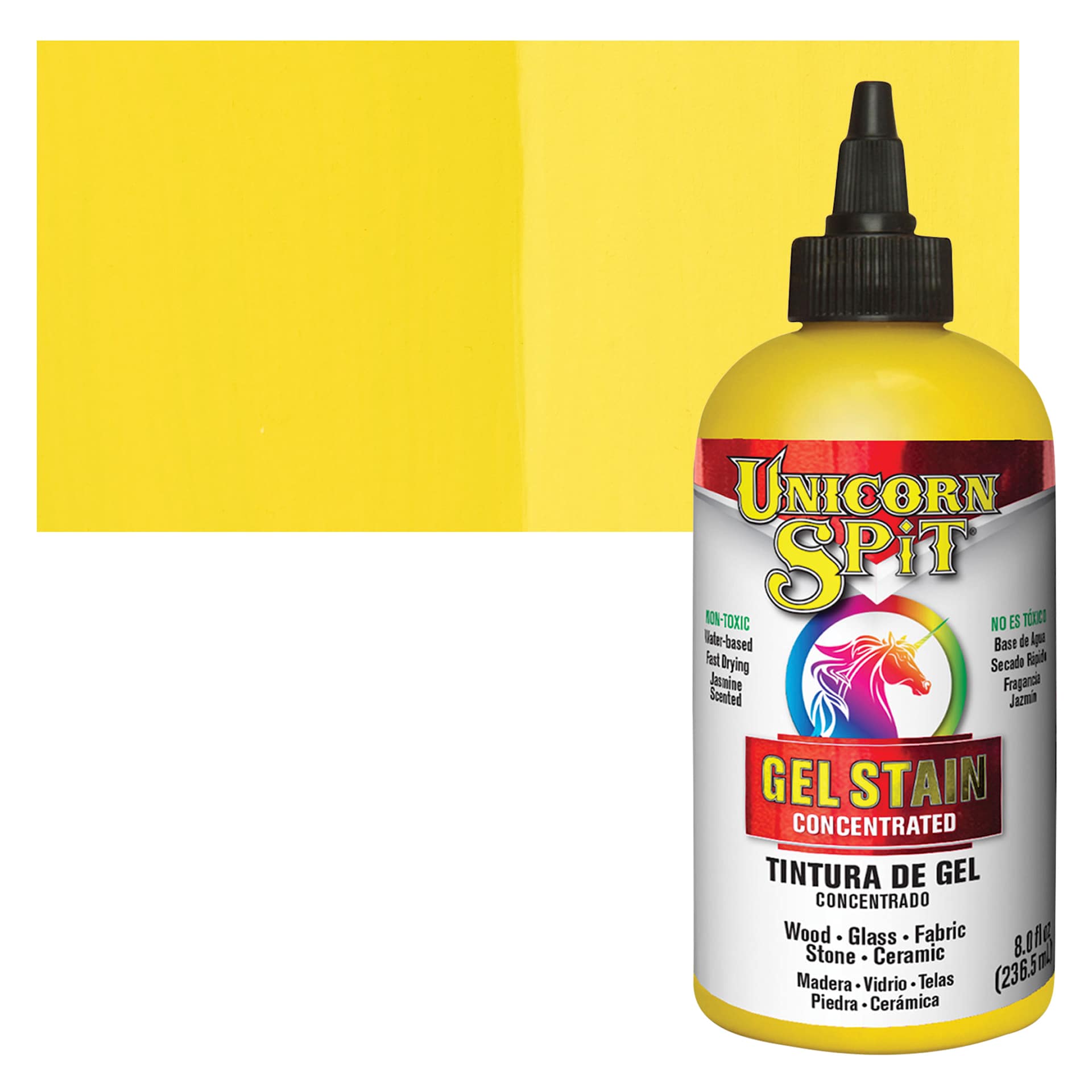 Unicorn Spit Gel Stain and Glaze - Lemon Kiss, 8 oz - Bottle and Swatch