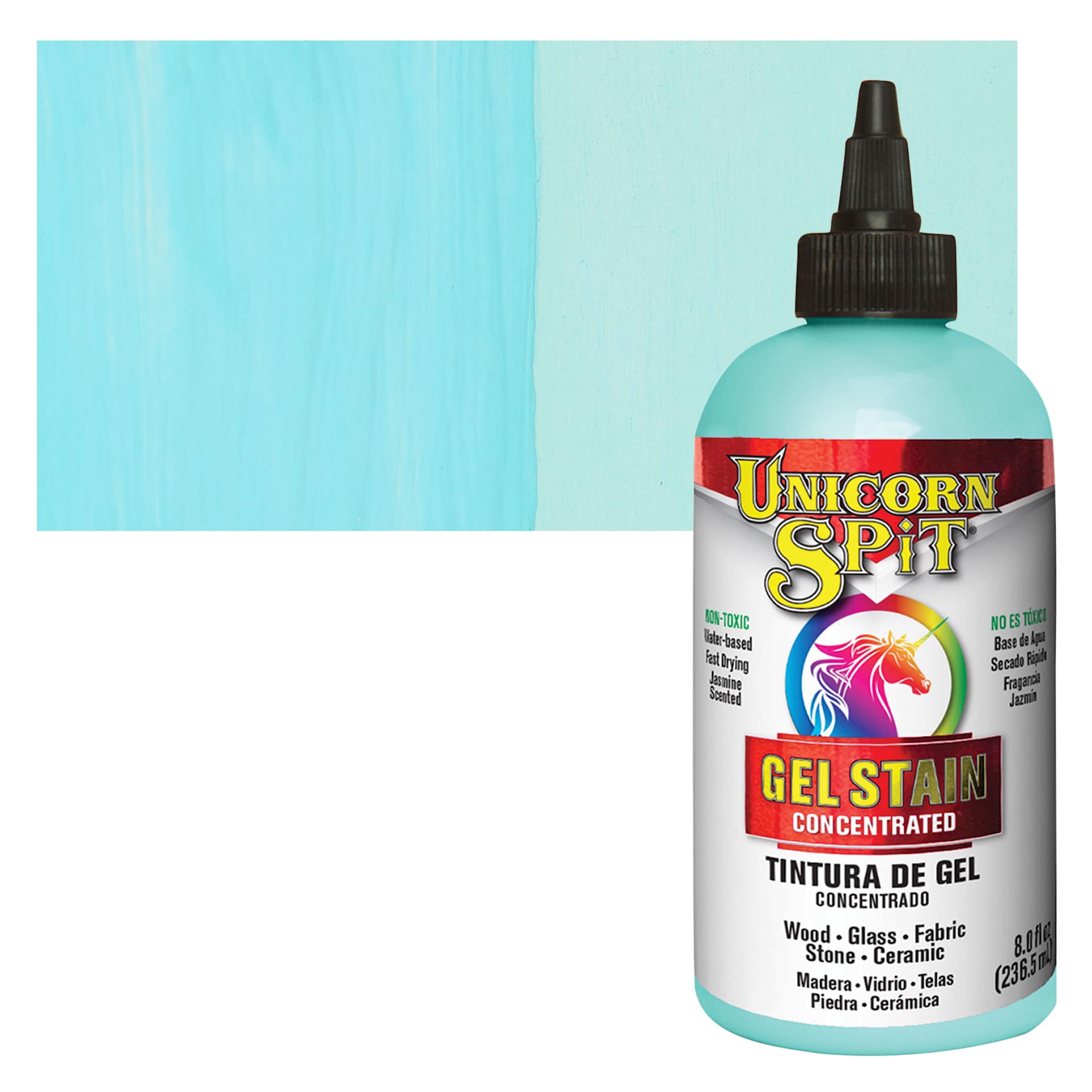 Unicorn Spit Gel Stain and Glaze - Zia, 8 oz - Bottle and Swatch
