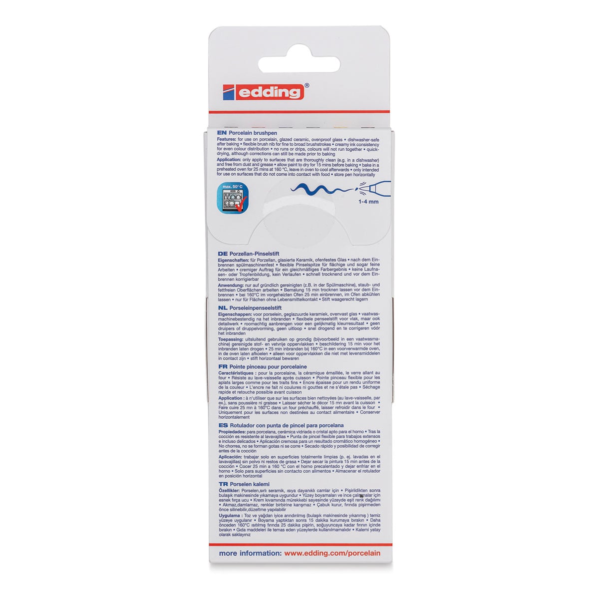Edding 4200 Series Porcelain Brush Pens - Set of 6, Family (Back of packaigng)