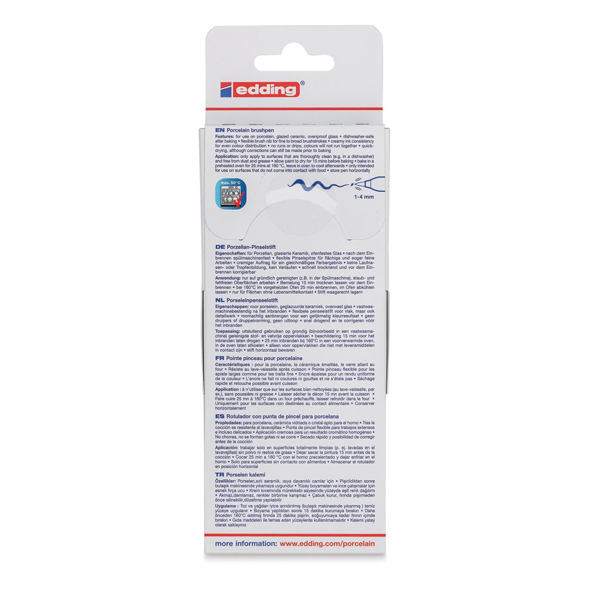 Edding 4200 Series Porcelain Brush Pens - Set of 6, Cool (Back of packaging)
