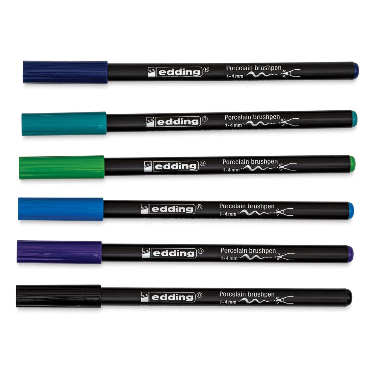 Edding 4200 Series Porcelain Brush Pens - Set of 6, Cool (Pens with caps on)
