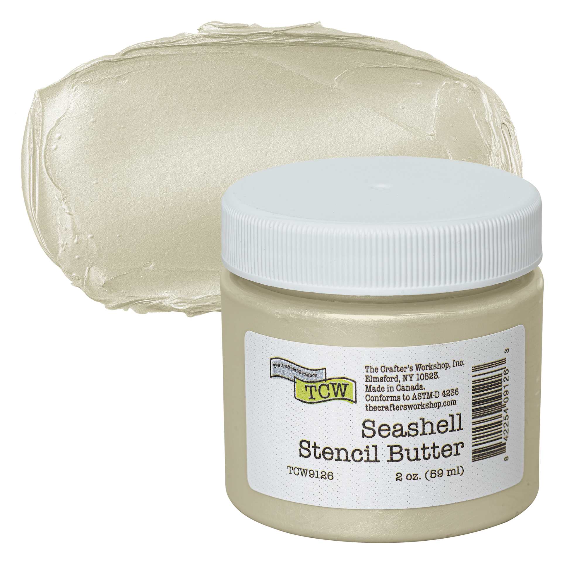 Stencil Butter Acrylic Paint - Seashell, 2 oz, Jar and swatch