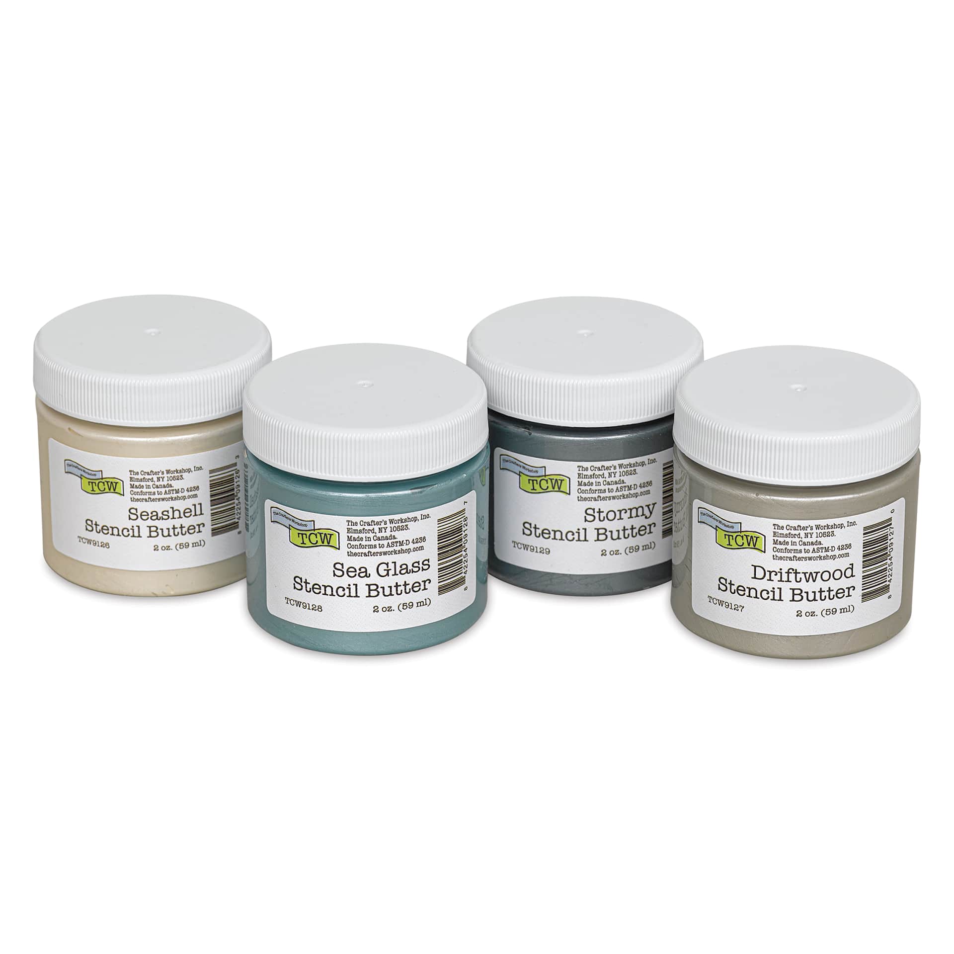 Stencil Butter Acrylic Paints - Pkg of 4, Beach House, 2 oz Jars lined up
