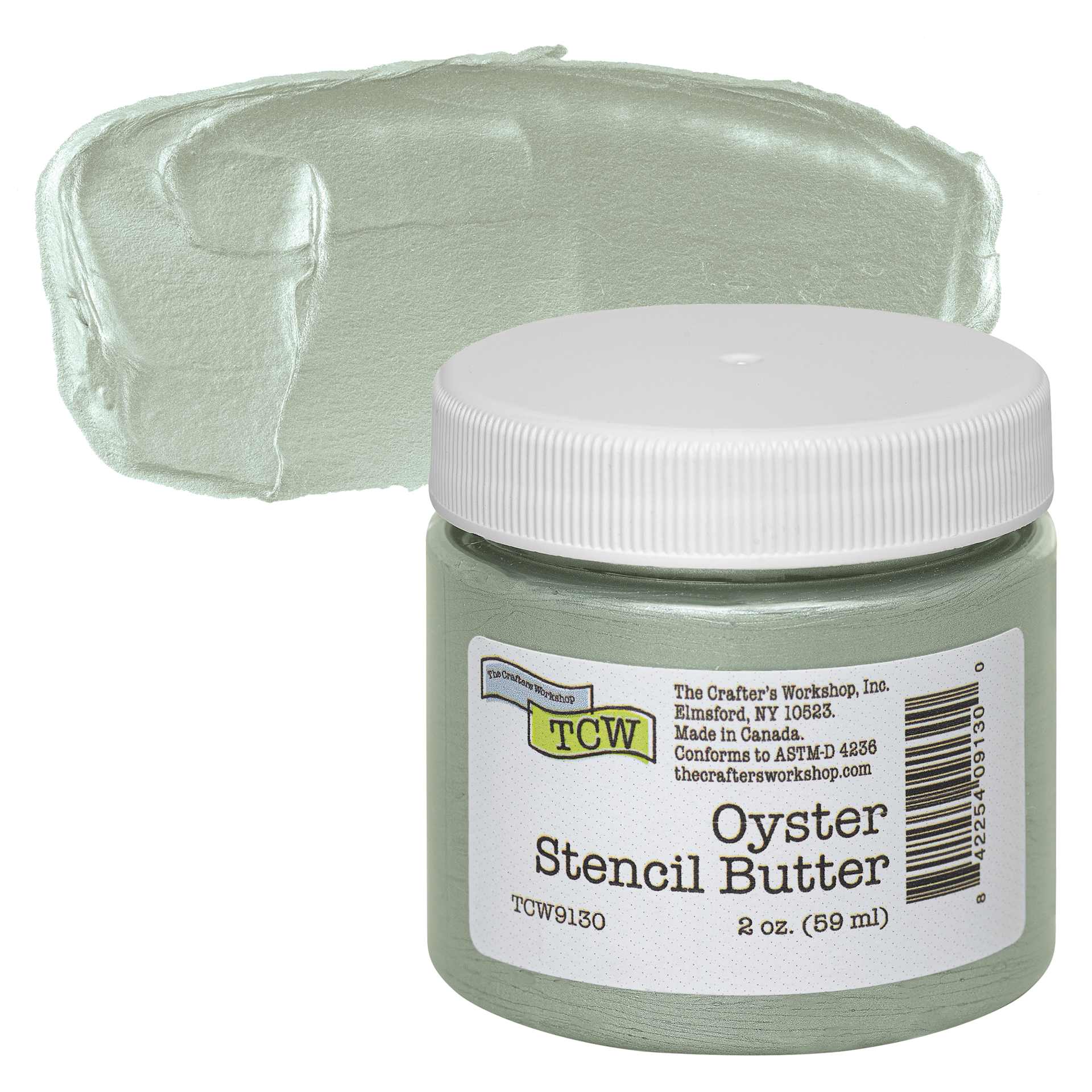 Stencil Butter Acrylic Paint - Oyster, 2 oz, Jar and swatch