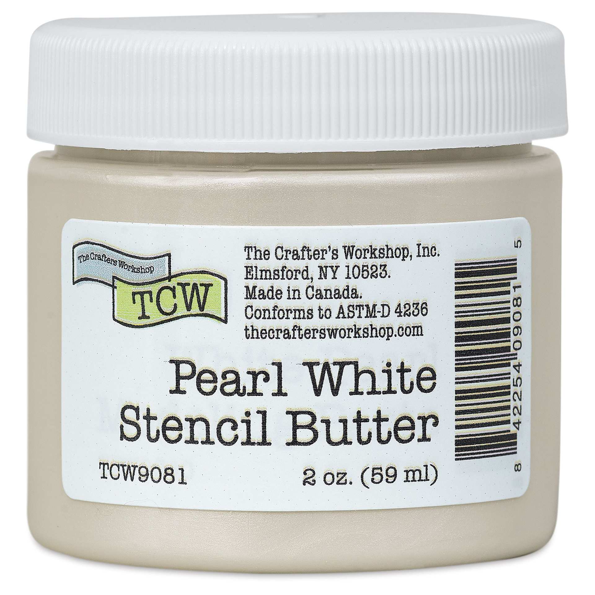 Stencil Butter Acrylic Paint - Pearl White, 2 oz, Jar (Front of jar)
